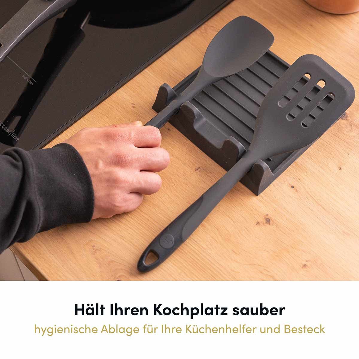 Hoffmann Germany Kochlöffelhalter Löffelablage Silikon 3 Küchenhelfer anthrazit, (1-tlg), hitzebeständig 230°C, spülmaschinenfest, lebensmittelecht