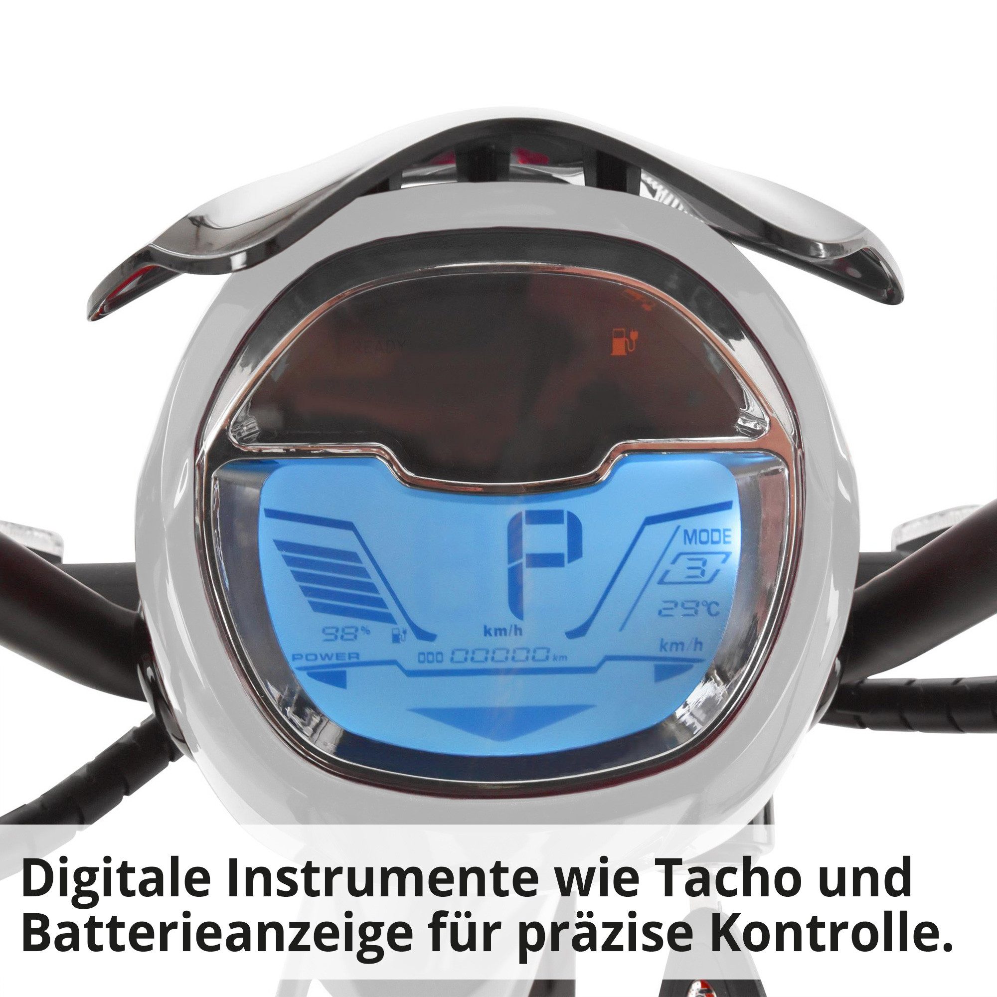 Hecht E-Mofaroller BETIS Silver 48V Lithium-Akku bürstenloser Motor, 45 km/h, mit Straßenzulassung Scheibenbremsen Pedalantrieb LED – Bild 5 von 5