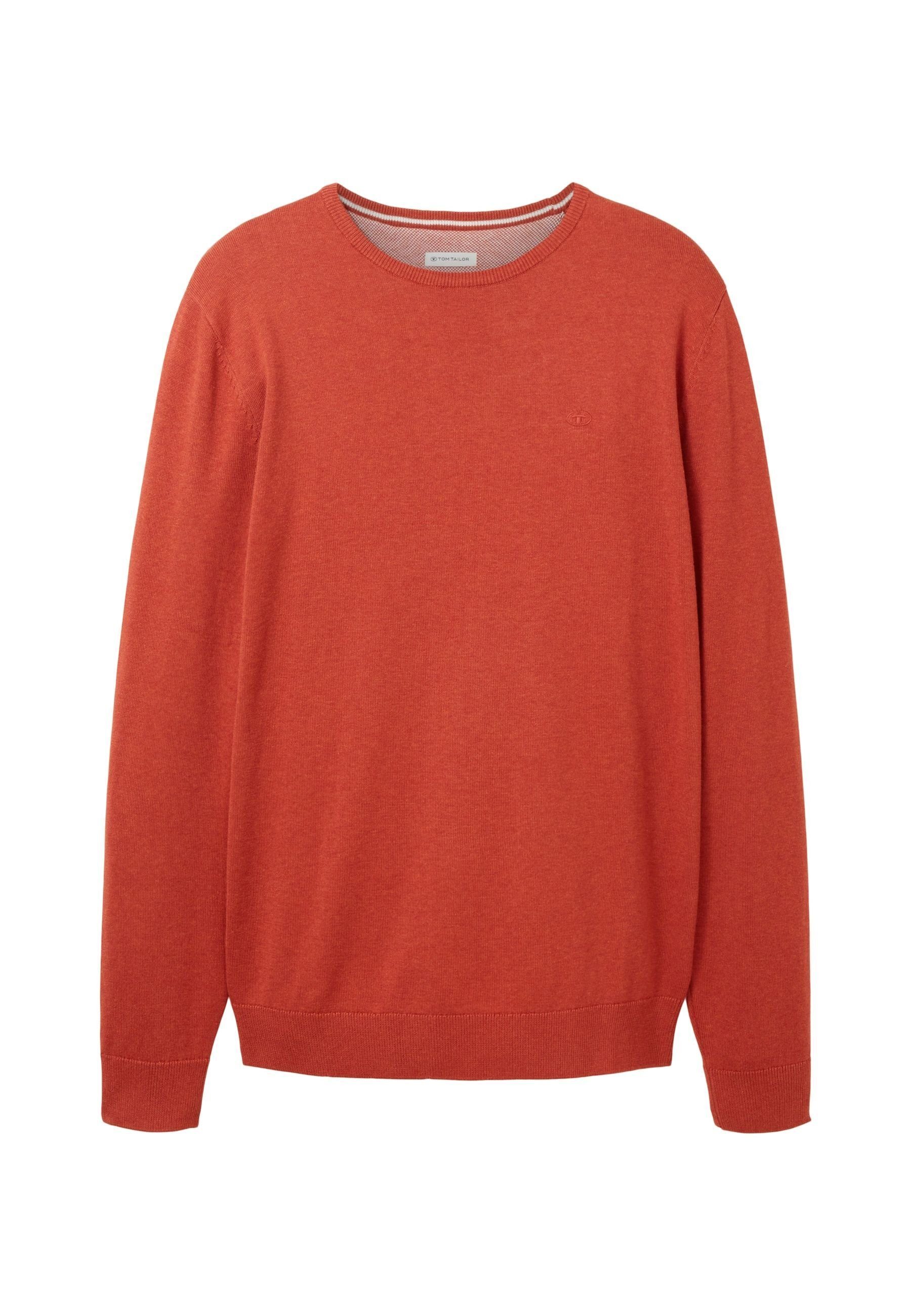 TOM TAILOR Sweatshirt Sweatshirt Pullover mit (1-tlg) rot meliert Rippbündchen