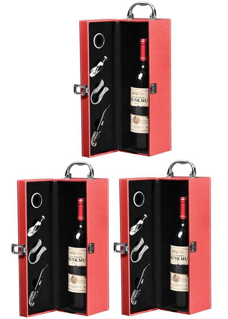 BAYLI Geschenkbox 3 x Weinbox [ROT] aus Kunstleder für 0,7L Weinflasche, 4-teiliges