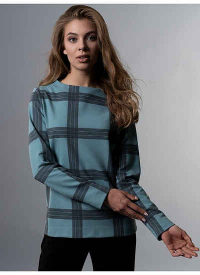 Trigema Sweatshirt TRIGEMA Stehkragen Пуловеры mit Karo-Muster