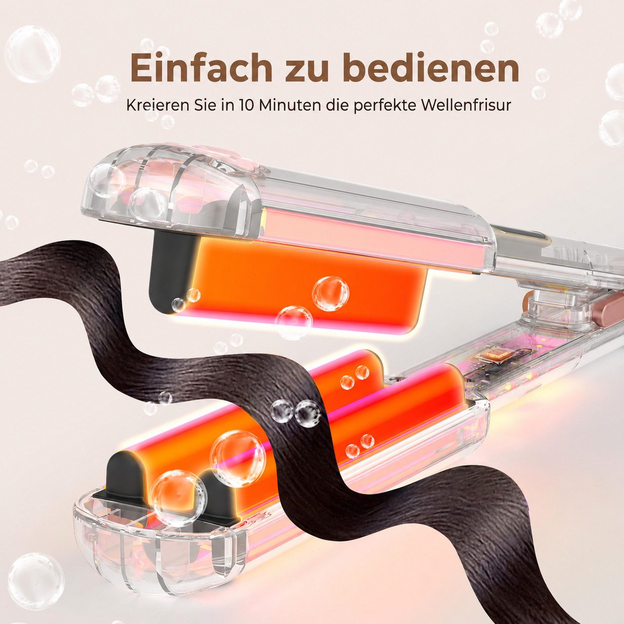 UKLISS Lockenstab 3-Walzen Welleneisen, Mini Reise Lockenstab, für Anfänger geeignet, für natürliche Meerjungfrauen-Wellen, LCD-Display 130–210°C