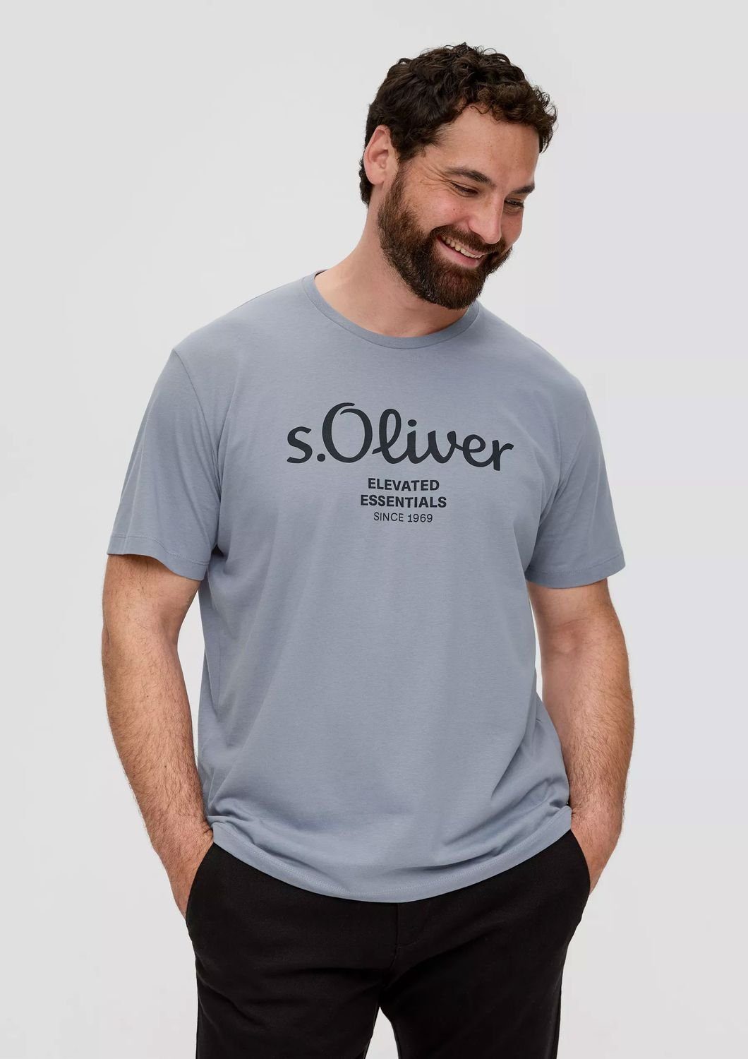 s.Oliver T-Shirt Grau Rundhals, Logo-Aufdruck, Size Pack im (2-tlg) Big kurzarm, 2er