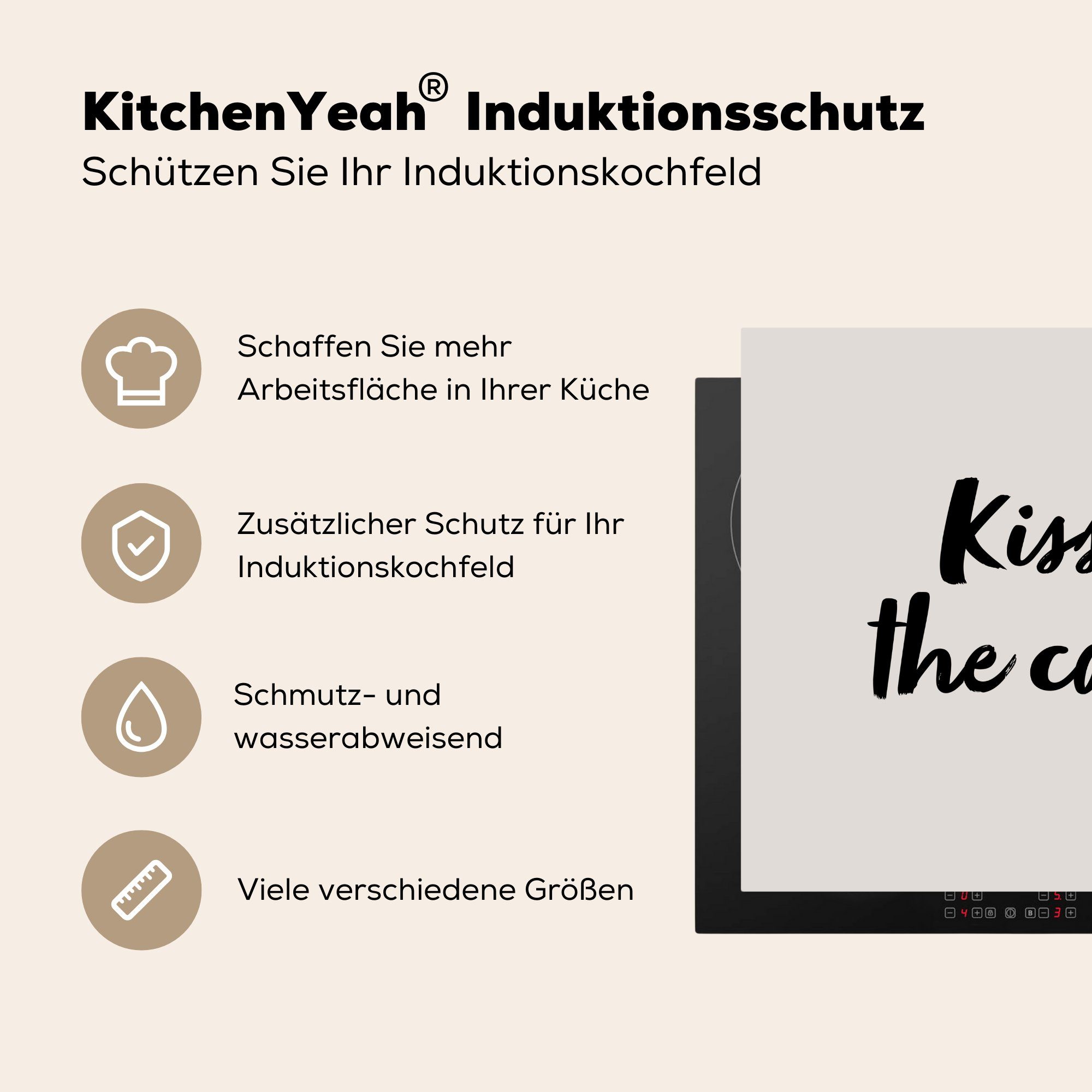MuchoWow Induktionsschutz cm, 78x78 Arbeitsplatte Koch Koch Vinyl, Herdblende-/Abdeckplatte - Zitate, den - tlg), Herd Küss - (1 Ceranfeldabdeckung, küche für -