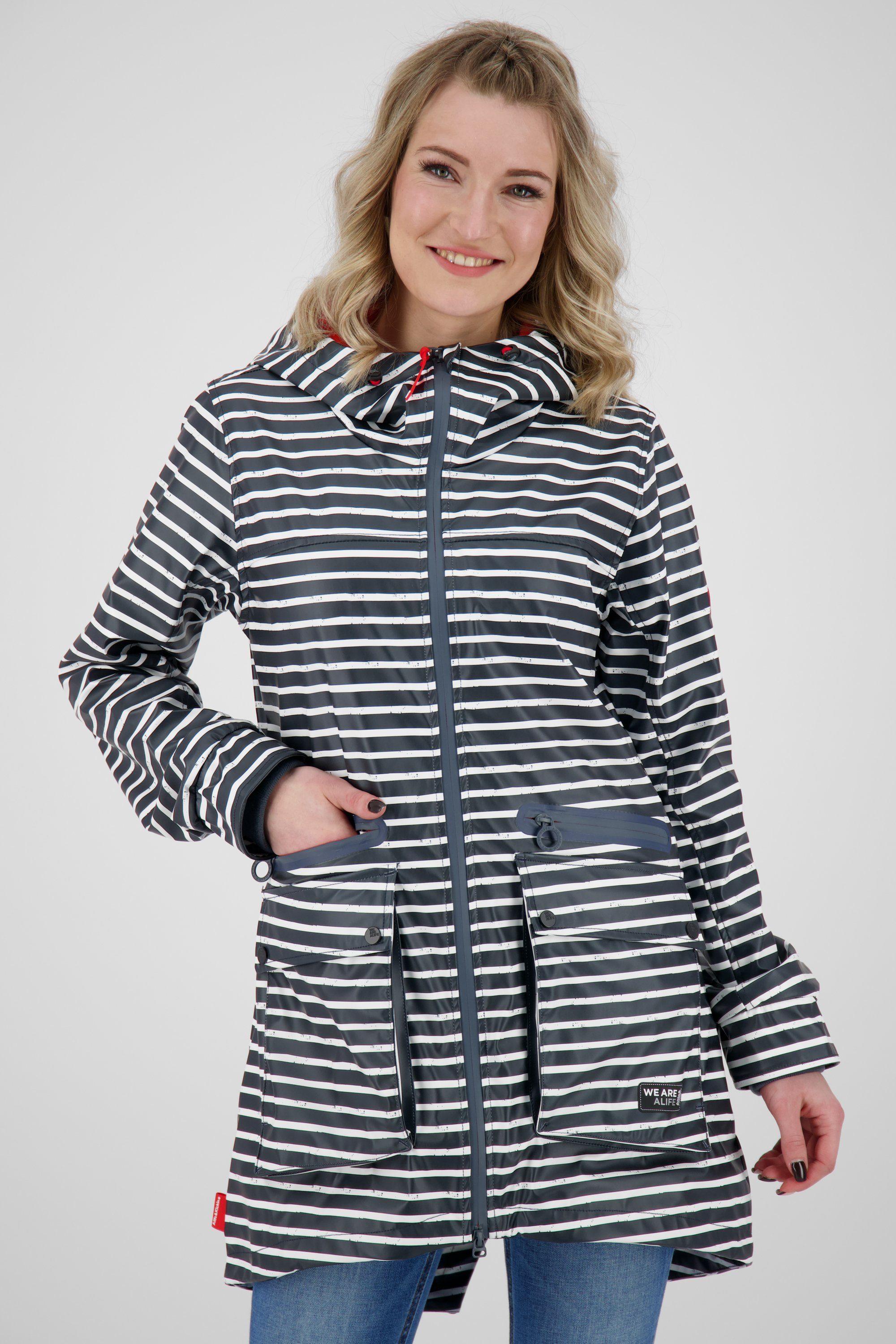 Schrift Sommerjacke AudreyAK marine leichte Übergangsjacke Damen Raincoat Alife Jacke, & Kickin