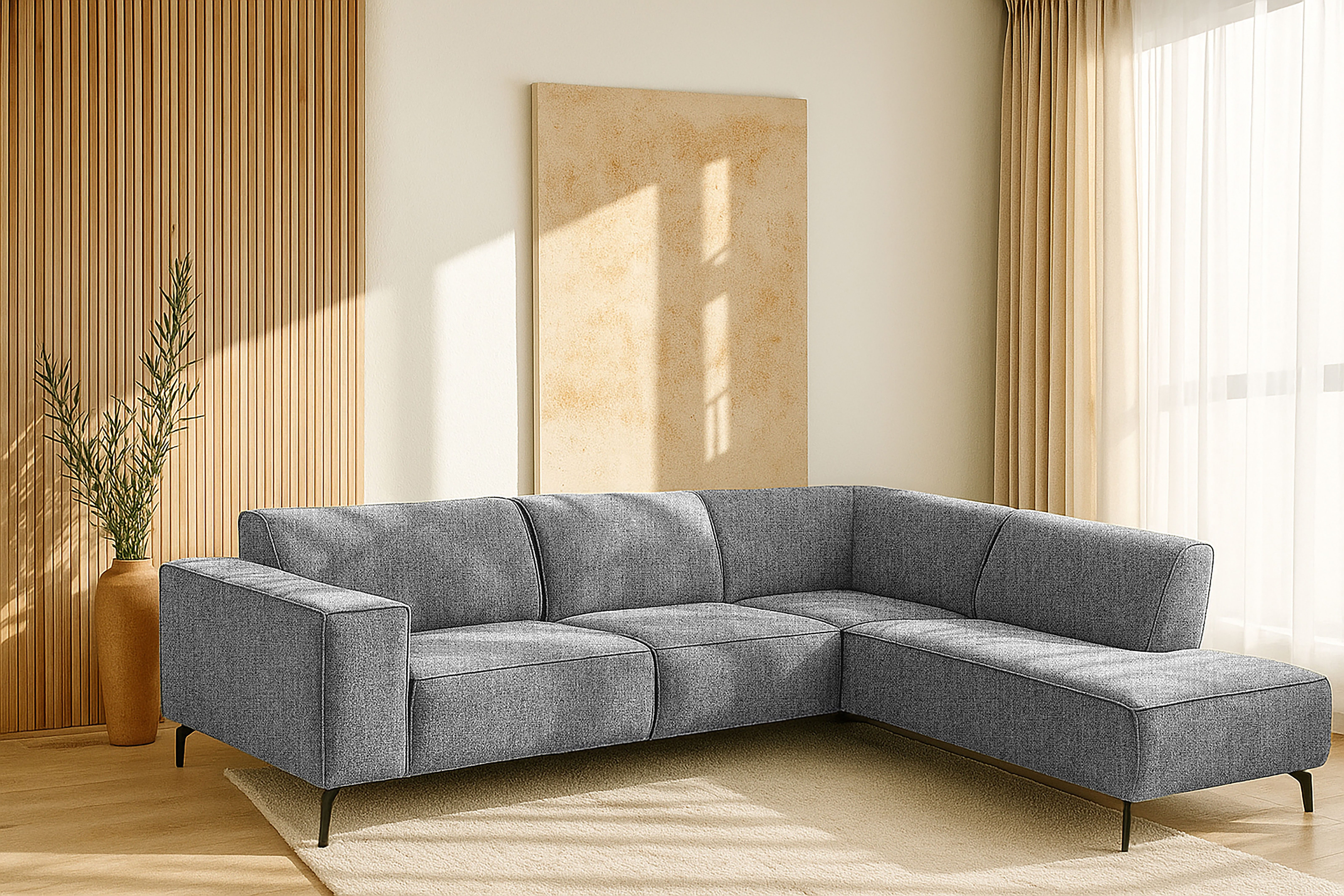 Home affaire Ecksofa LORCAN mit Metallfüßen, Breite 275 cm, weiches Sitzgefühl, Metallfüße, Lederoptik, Struktur, Bouclé