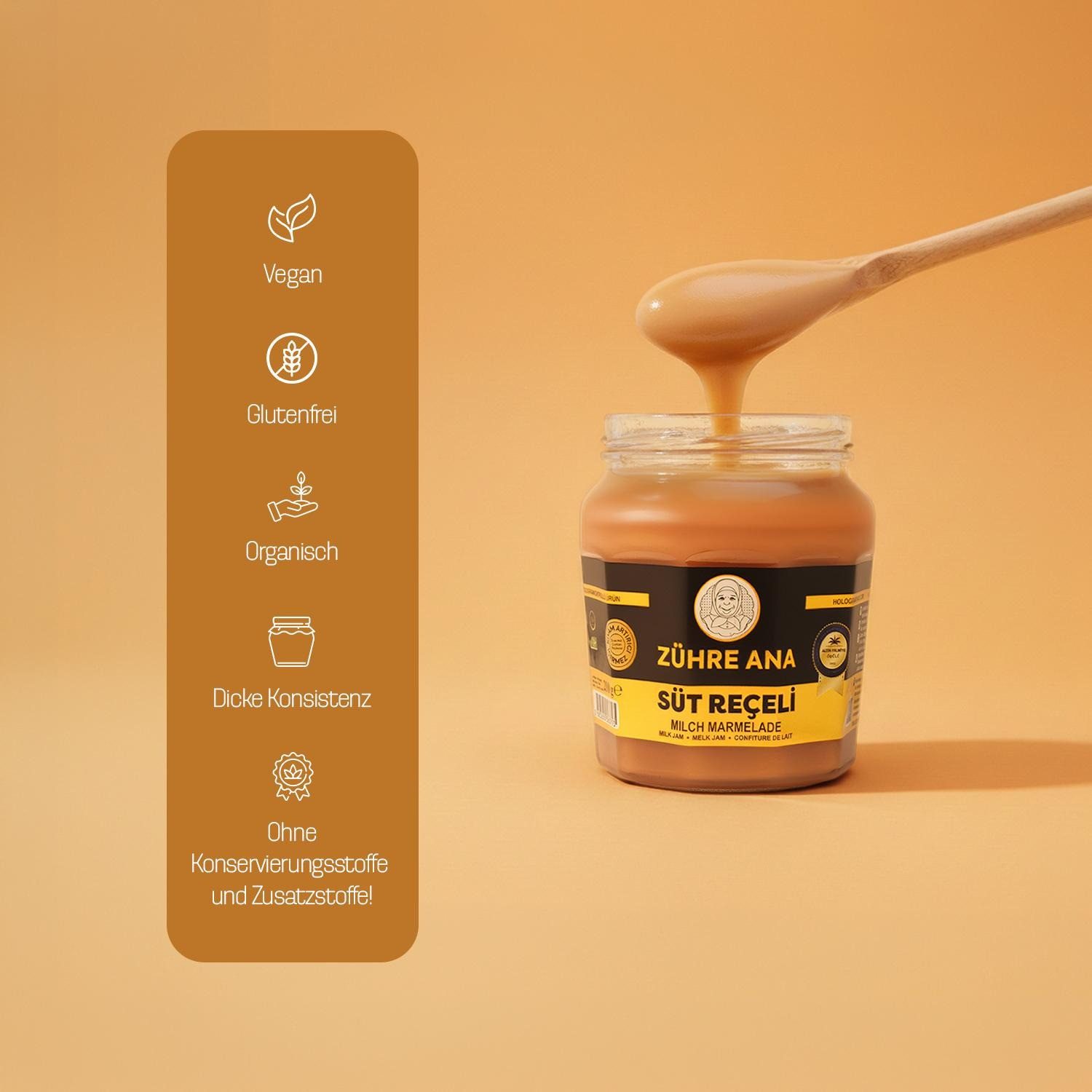 Zühre Ana® Süßungsmittel Milch Marmelade 210g–Cremiger Brotaufstrich im Glas Milchkaramellcreme, 210 g, Natürlich, ideal für Frühstück und Süßigkeiten