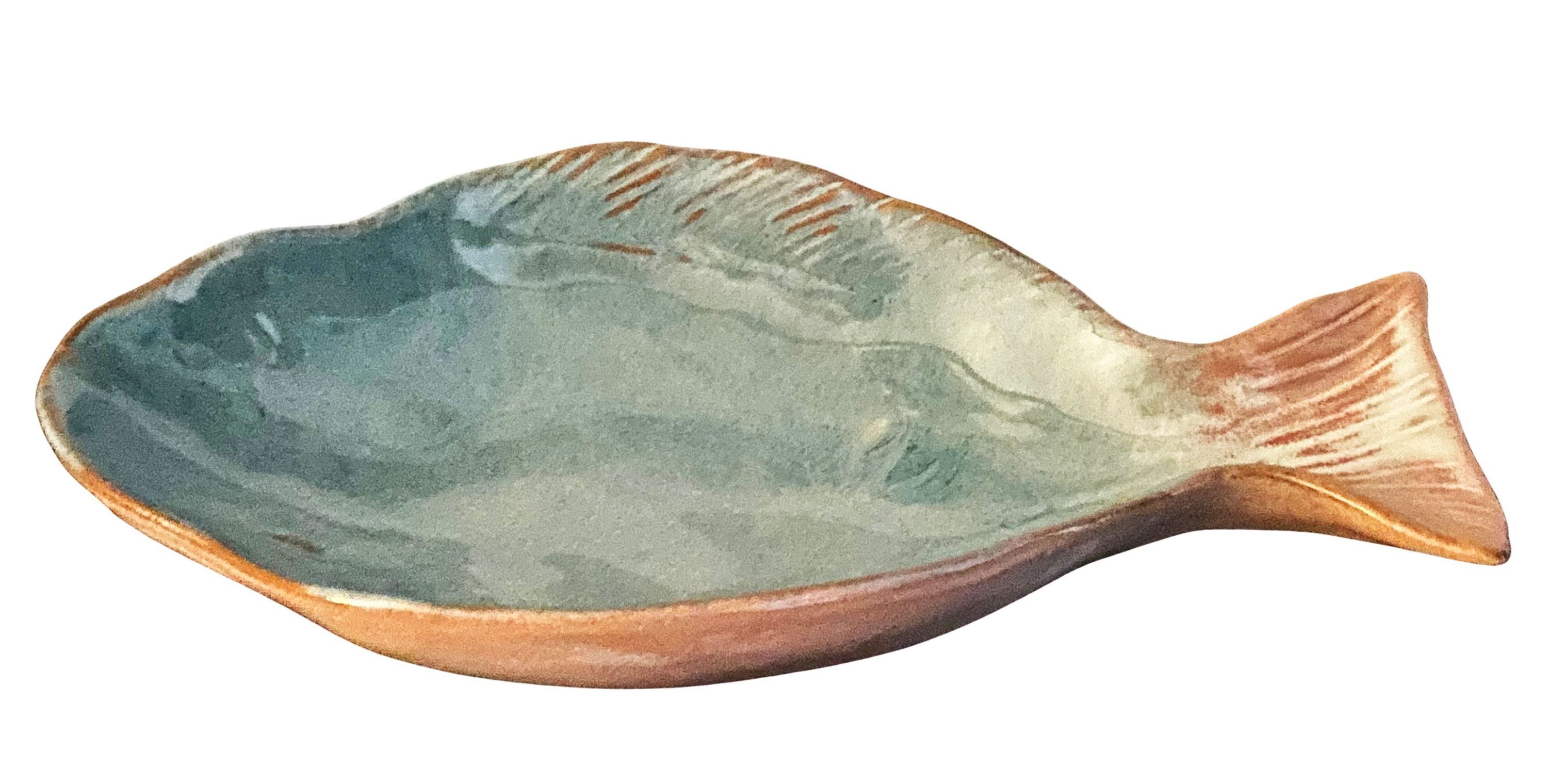 Ib Laursen Servierschale Ib Laursen - Schale Ocean Blue Fisch Fischform Medium Lang 20 cm Blau, Keramik