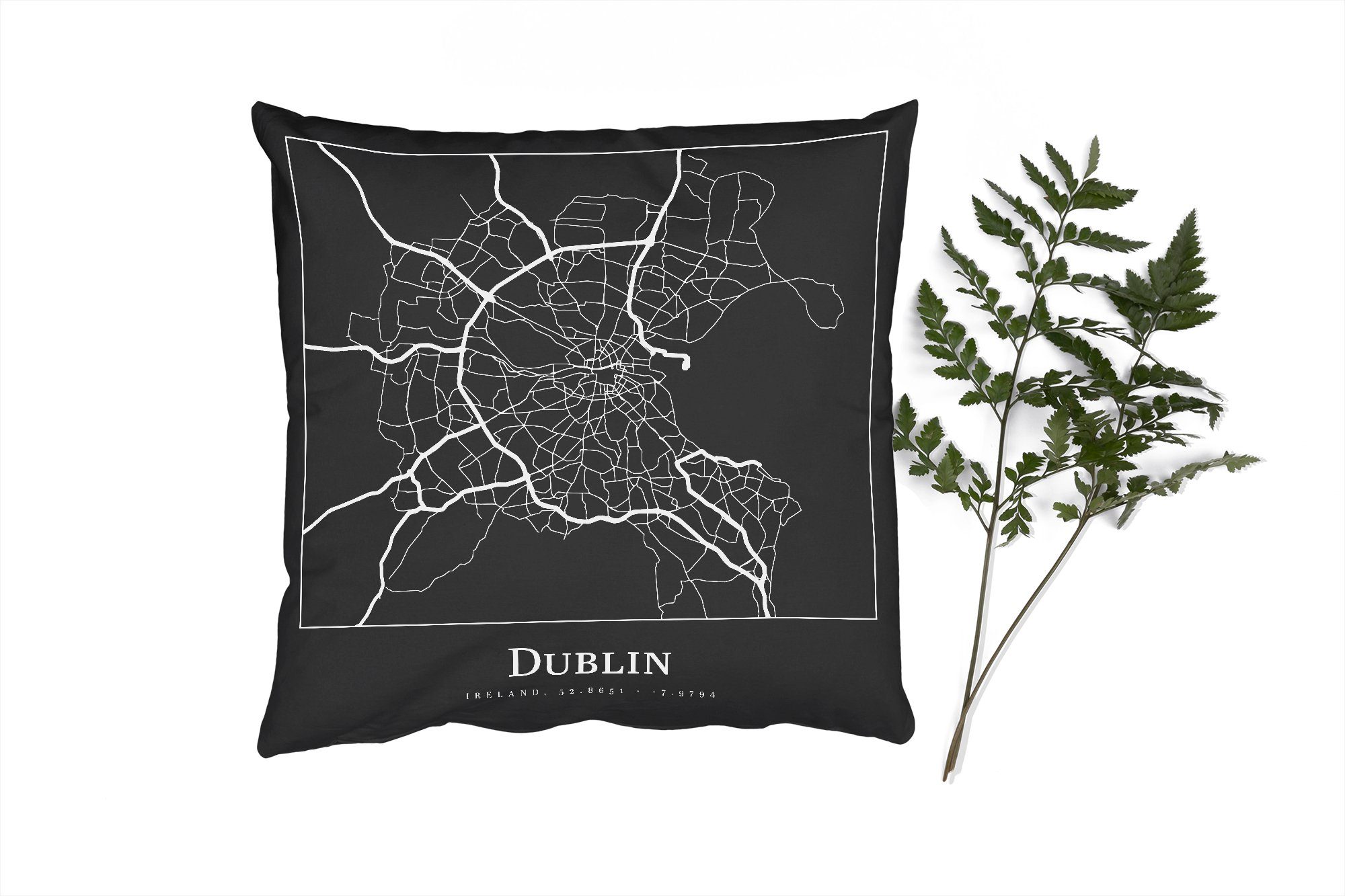 MuchoWow Dekokissen Stadtplan - Dublin - Karte, Zierkissen mit Füllung für Wohzimmer, Schlafzimmer, Deko, Sofakissen