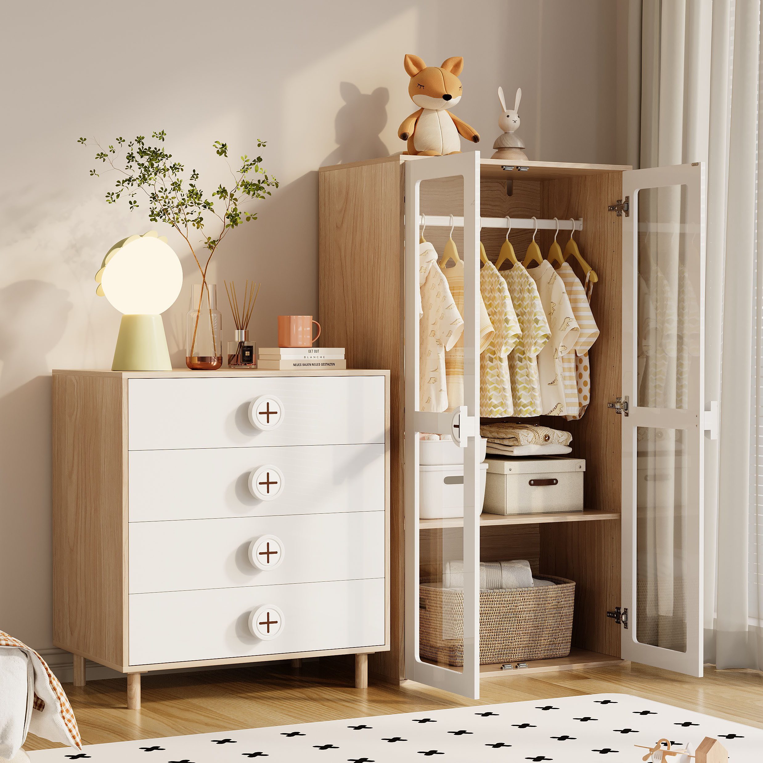 Flieks Kleiderschrank Glas-Tür-Schrank 80x50x150cm mit Kleiderstange günstig online kaufen