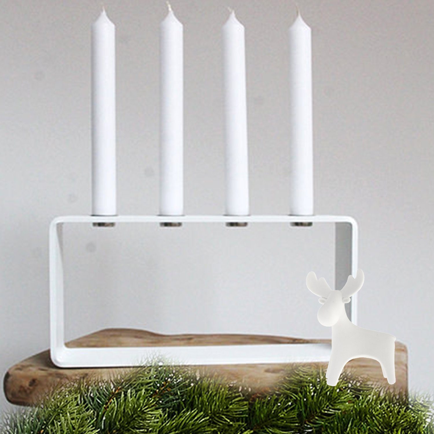 Hauszeit Design Kerzenhalter Kerzenhalter "4glow", 27 x 6 x 13 cm, weiß (1 St), aus Stahl, pulverbeschichtet