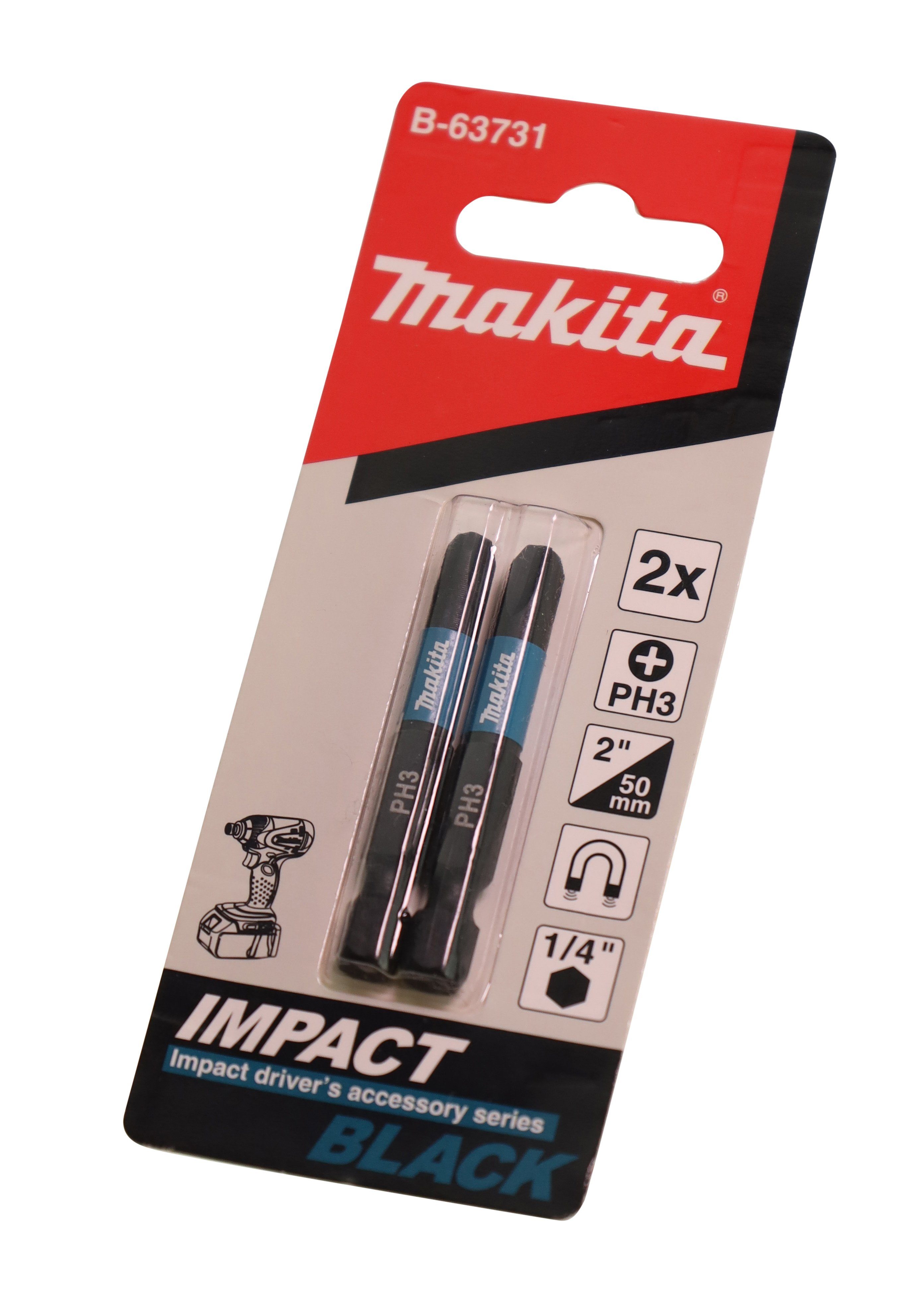 Makita Bit 2 und Bit-Set Bohrer- PH3 3x50 Stück, Black, Impact Makita S2-Spezialstahl B-63731