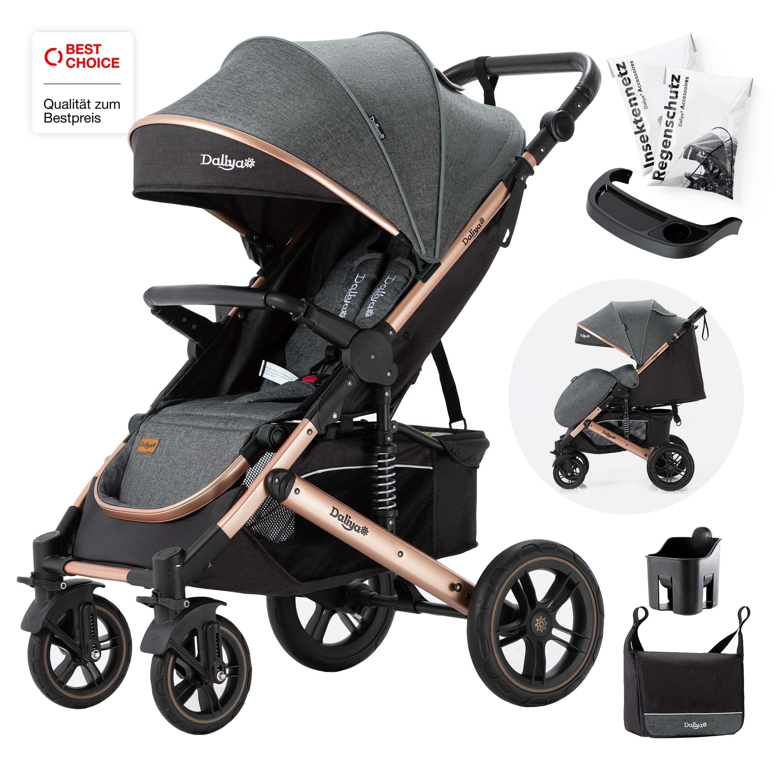 Daliya® Kinder-Buggy RAPIDY Buggy Kinderwagen, XXL Set, kompakt, Kinderbuggy, Sportwagen, (XXL 10-tlg. Komplettset, 10-tlg), Liegeposition, Fußsack, Spieltisch, Wickeltasche, Regenverdeck