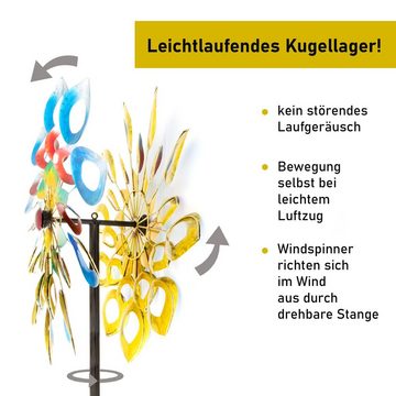 Lemodo Windspiel Windrad "Summer Sun", 213 cm hoch, richtet sich nach dem Wind aus