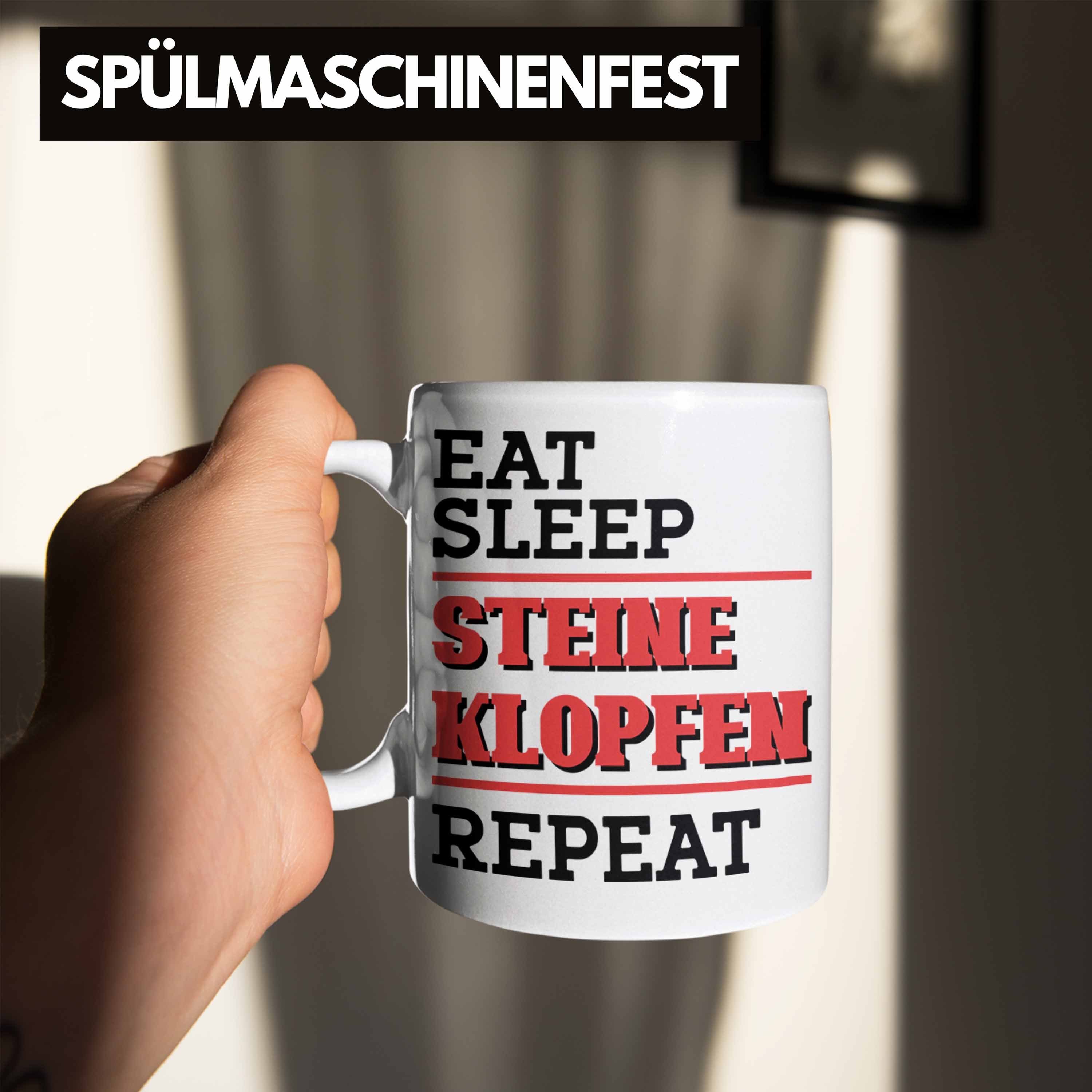 Eat Spruch Weiss Geschenk Steinmetz Steine Geschenkidee Tasse Tasse Trendation Klopfen Sleep