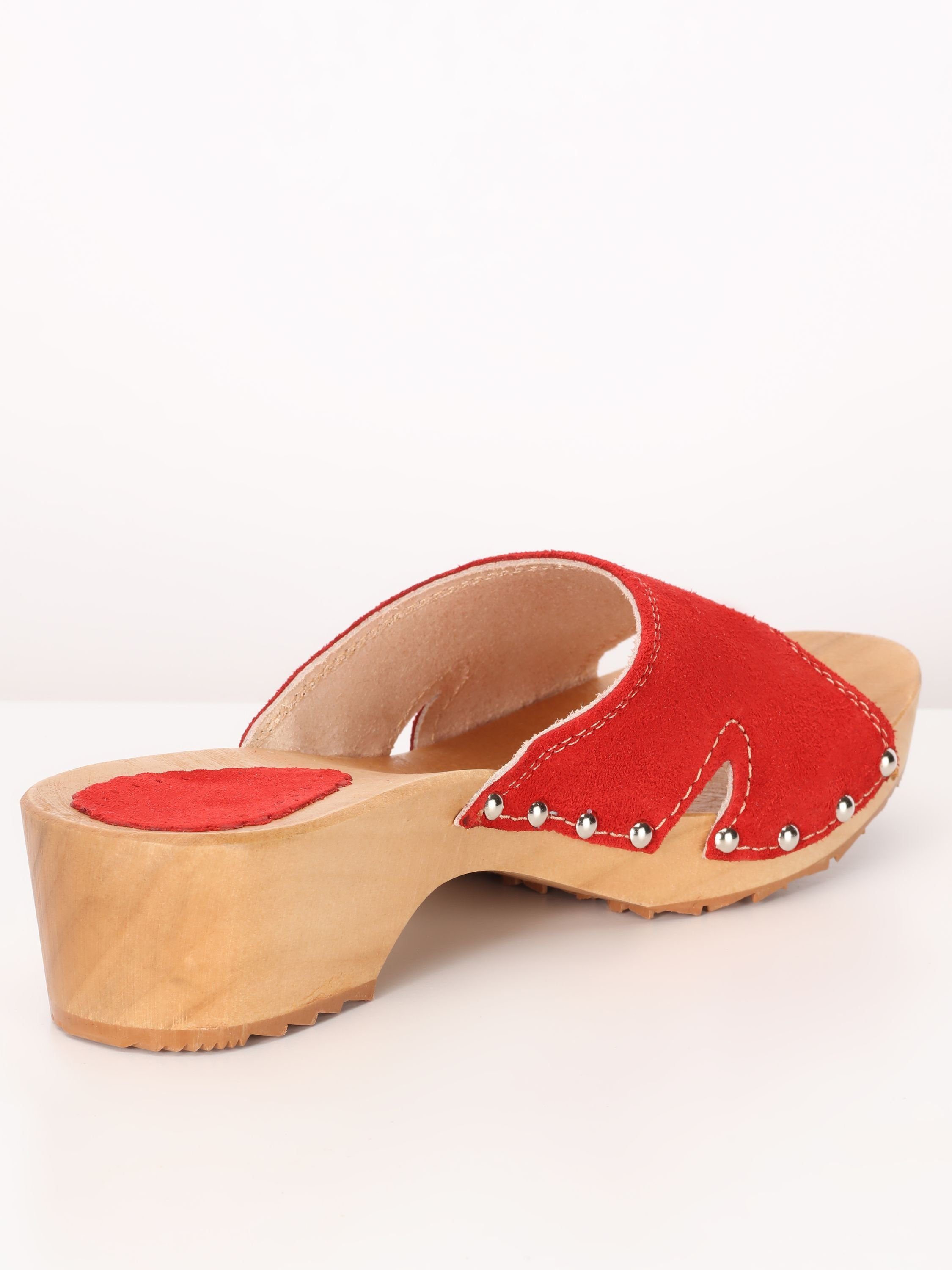 Holzclogs Hausschuh Sohle Ladeheid LAFA083 Holz Clogs Damen Holzschuhe Leder Rot