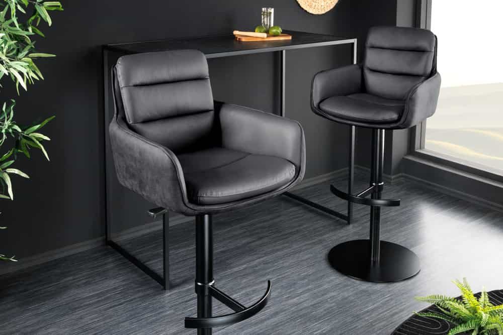 LebensWohnArt Stuhl Echtleder Barstuhl CHARLES schwarz höhenverstellbar drehbar Armlehnen