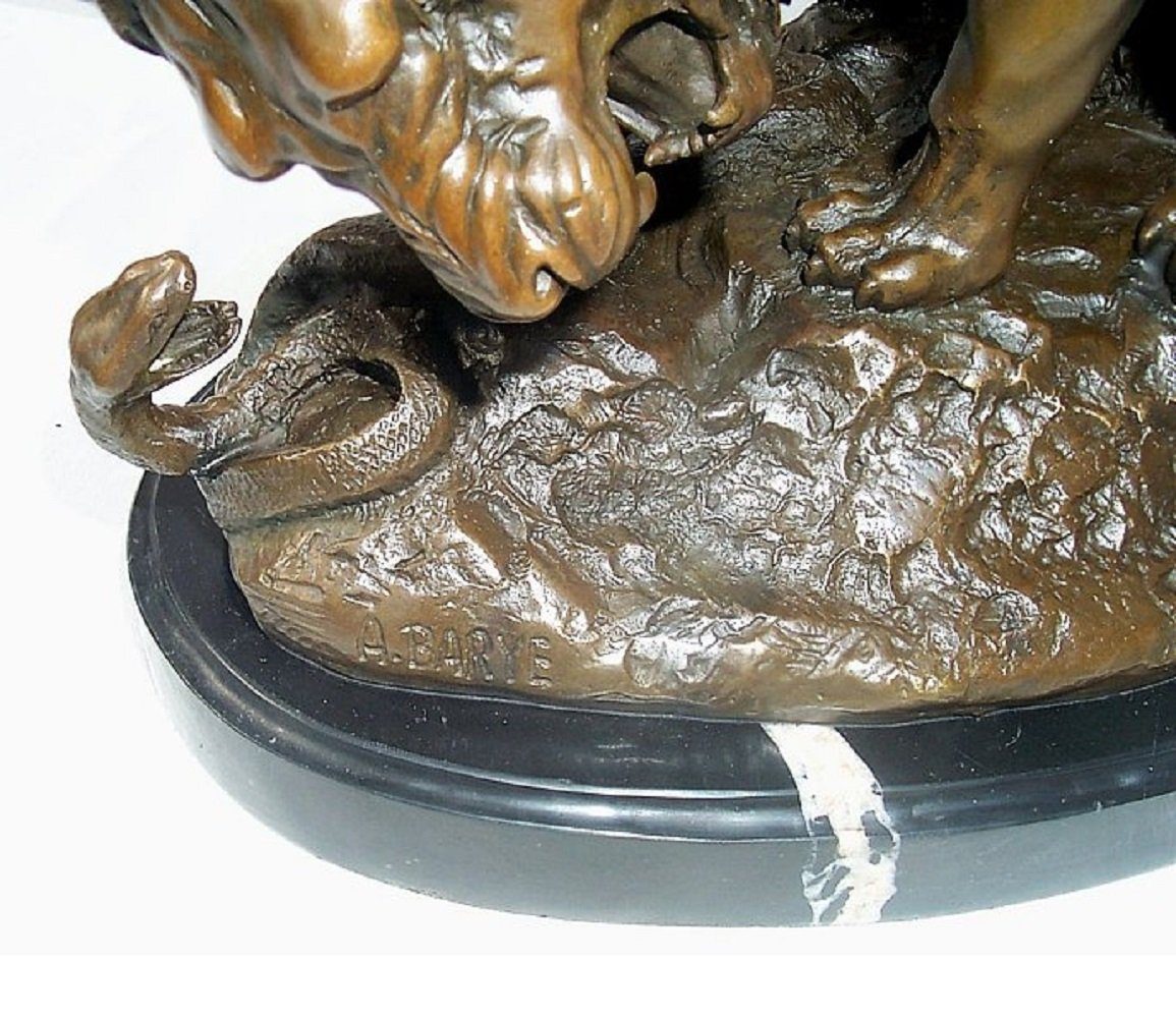 Bronze mit Schlange Dekoobjekt Bronzefigur, Löwe Linoows Skulptur Barye, A. Hand gegossen
