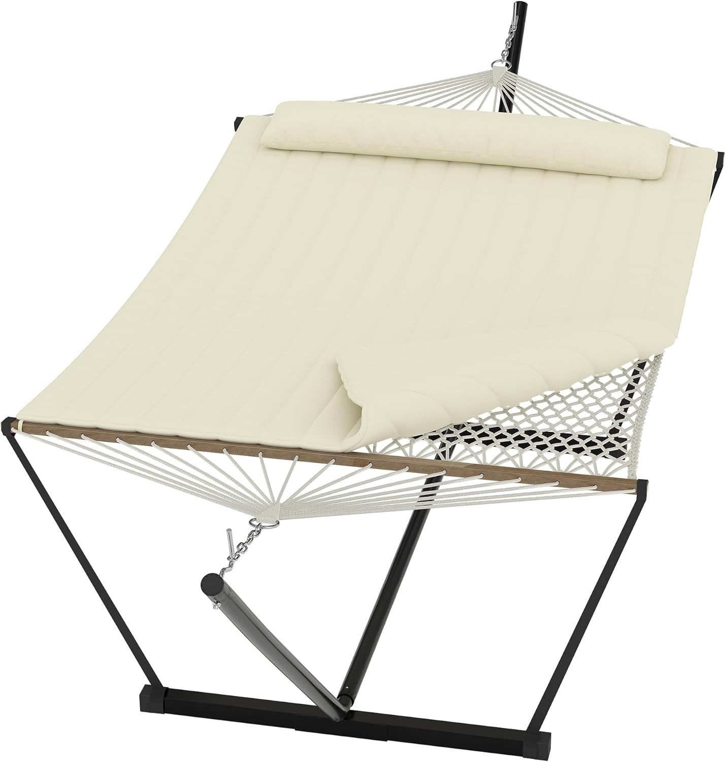 GarveeMore Hängematte mit verstellbarem Stahlgestell für den Außenbereich,robuste,tragbare, Doppelhängematte mit Gestell für Terrasse,Garten,Strand und Hinterhof