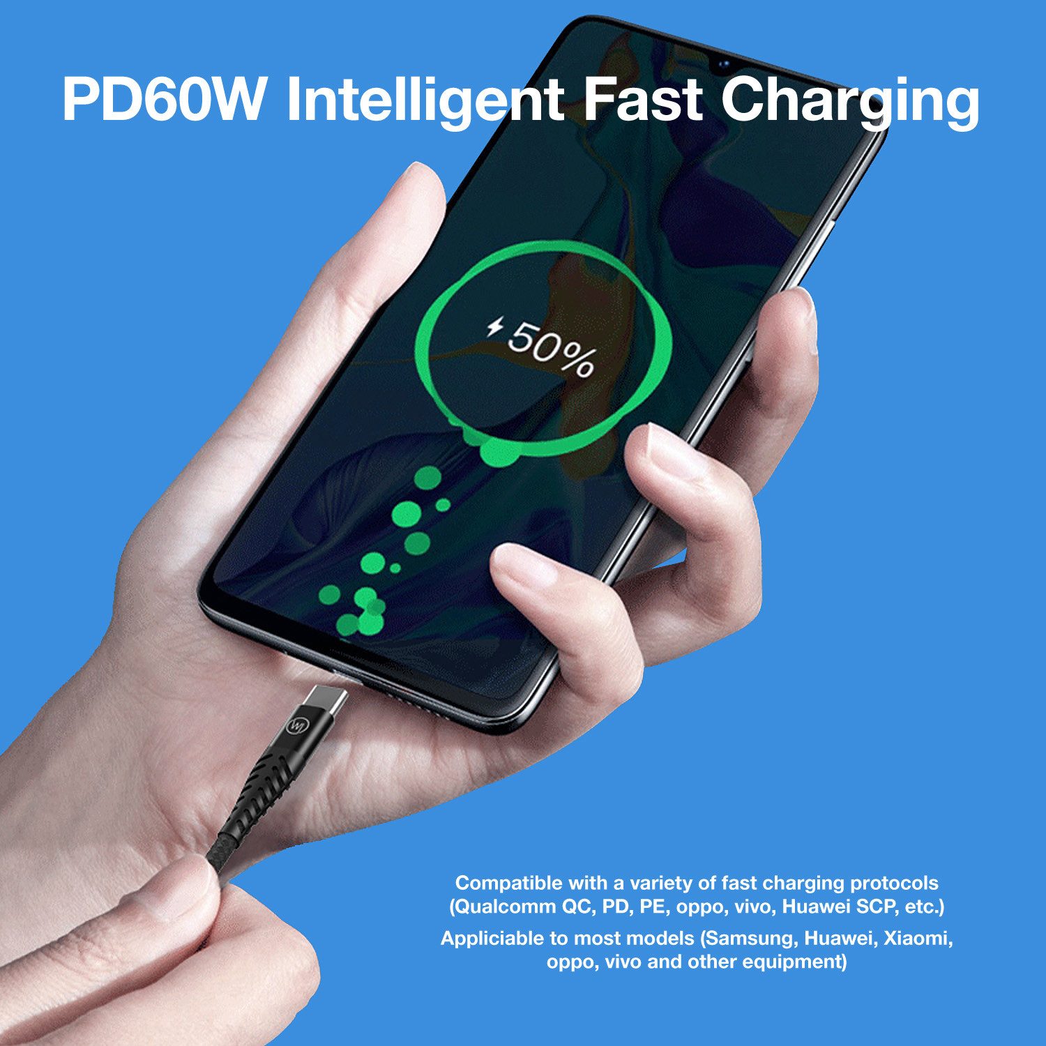 Wicked Chili Wicked Chili USB-C auf USB-C Ladekabel 60W Fast Charge Kabel, schwarz Smartphone-Kabel, USB-C, USB-C (100 cm), 3A / 20V / 60W Fast Charge, geflochten, extra robust, flexibel, mit Me