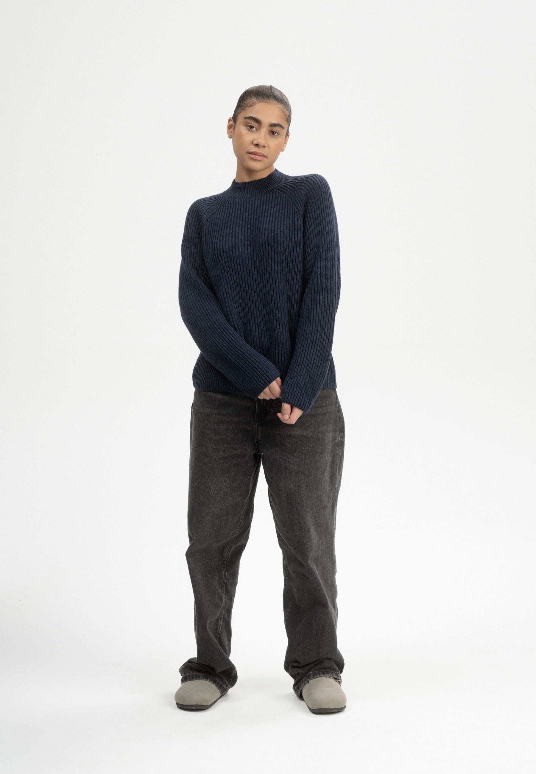 MELA Strickpullover Rippstrick Stehkragenpullover Style ANALAH Raglanärmel