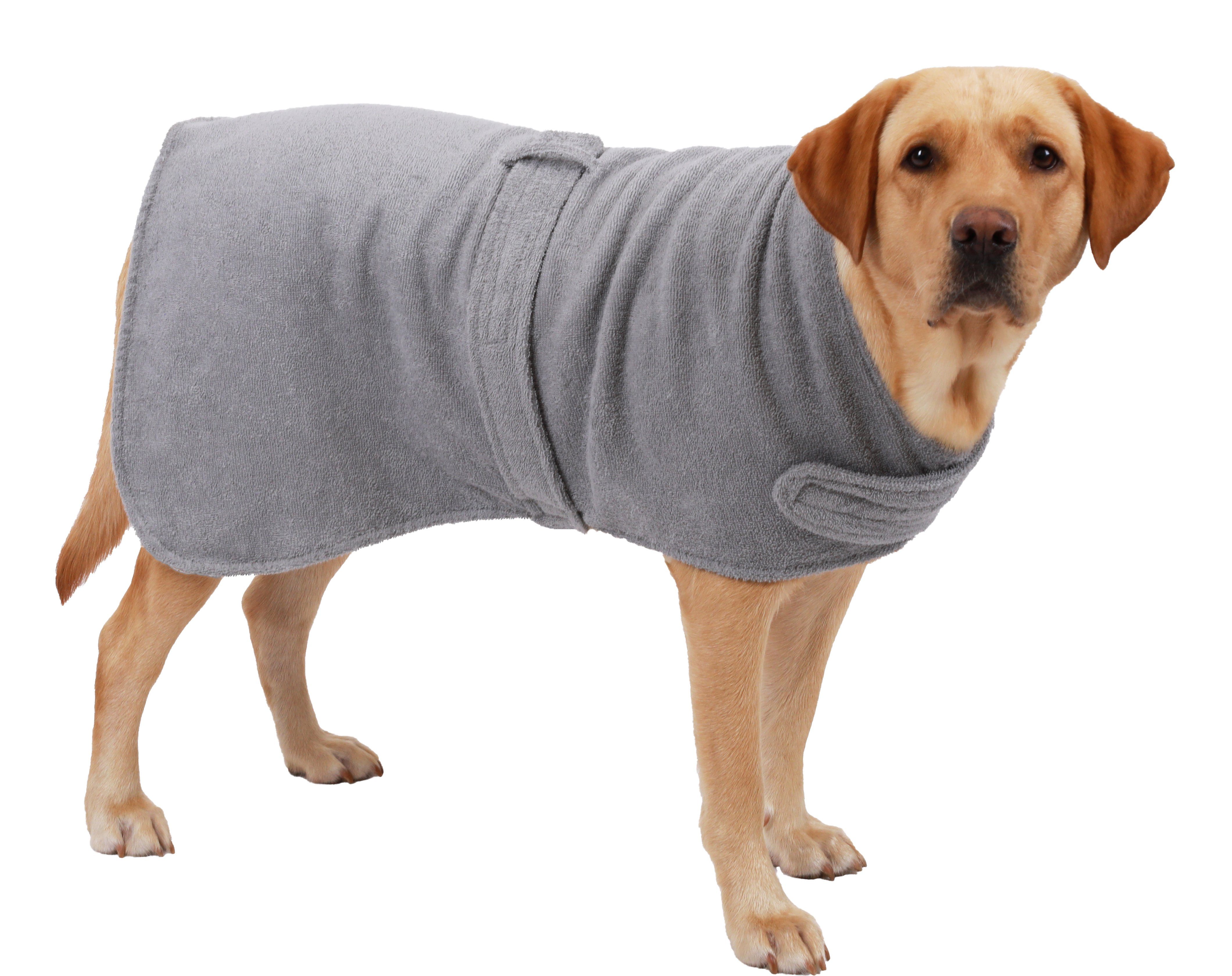 Betz Hundehandtuch extra saugfähig & schnelltrocknend mit Klettverschluss, 100% Baumwolle, Farbe Grau Größe S