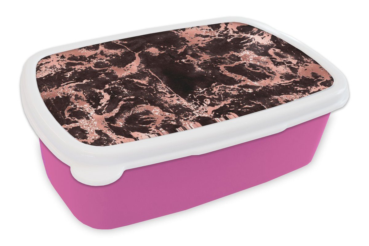 MuchoWow Lunchbox Marmor - Roségold - Steine, Kunststoff, (2-tlg), Brotbox für Erwachsene, Brotdose Kinder, Snackbox, Mädchen, Kunststoff rosa