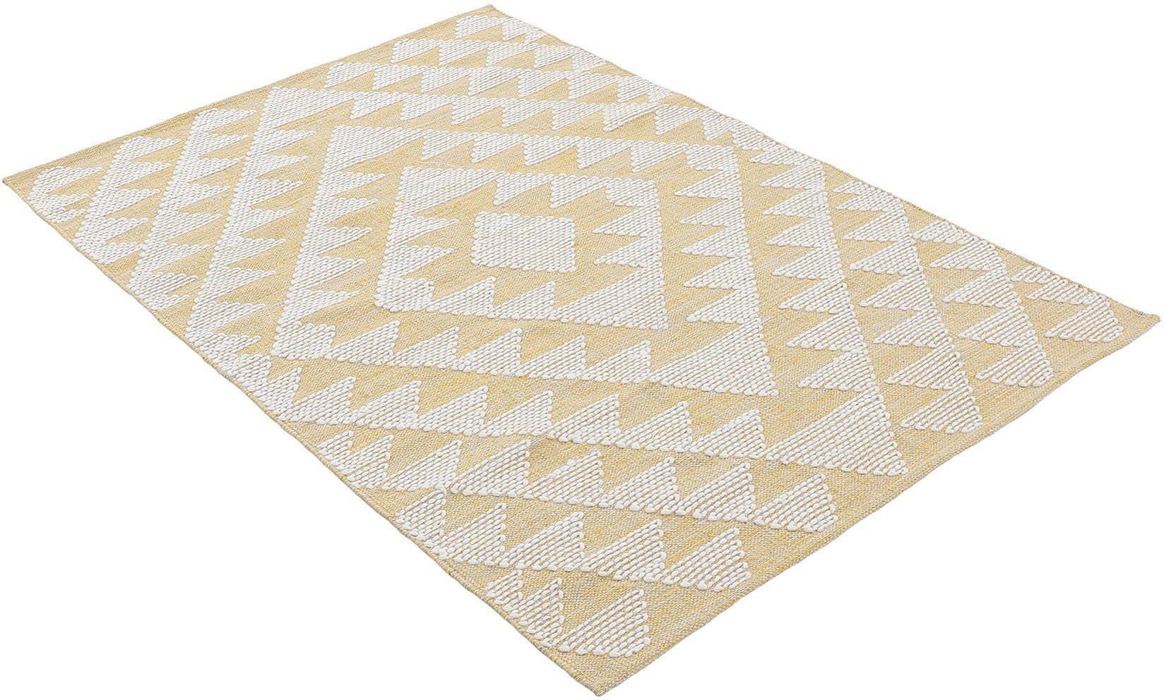 rechteckig, 5 geometrisch, reine Höhe: Baumwolle Durry, Hoch-Tief handgewebt, mm, Effekt, Handweb, Teppich Kelim gelb carpetfine,
