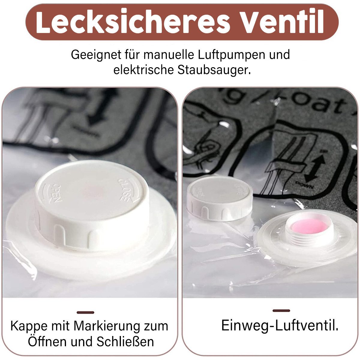 MOPUEA Aufbewahrungstasche Hängende Vakuumbeutel 4 Stück (Set, 4-tlg., Reduziert Volumen und schützt Kleidung zuverlässig), Mit Handpumpe oder Staubsauger schnell luftdicht