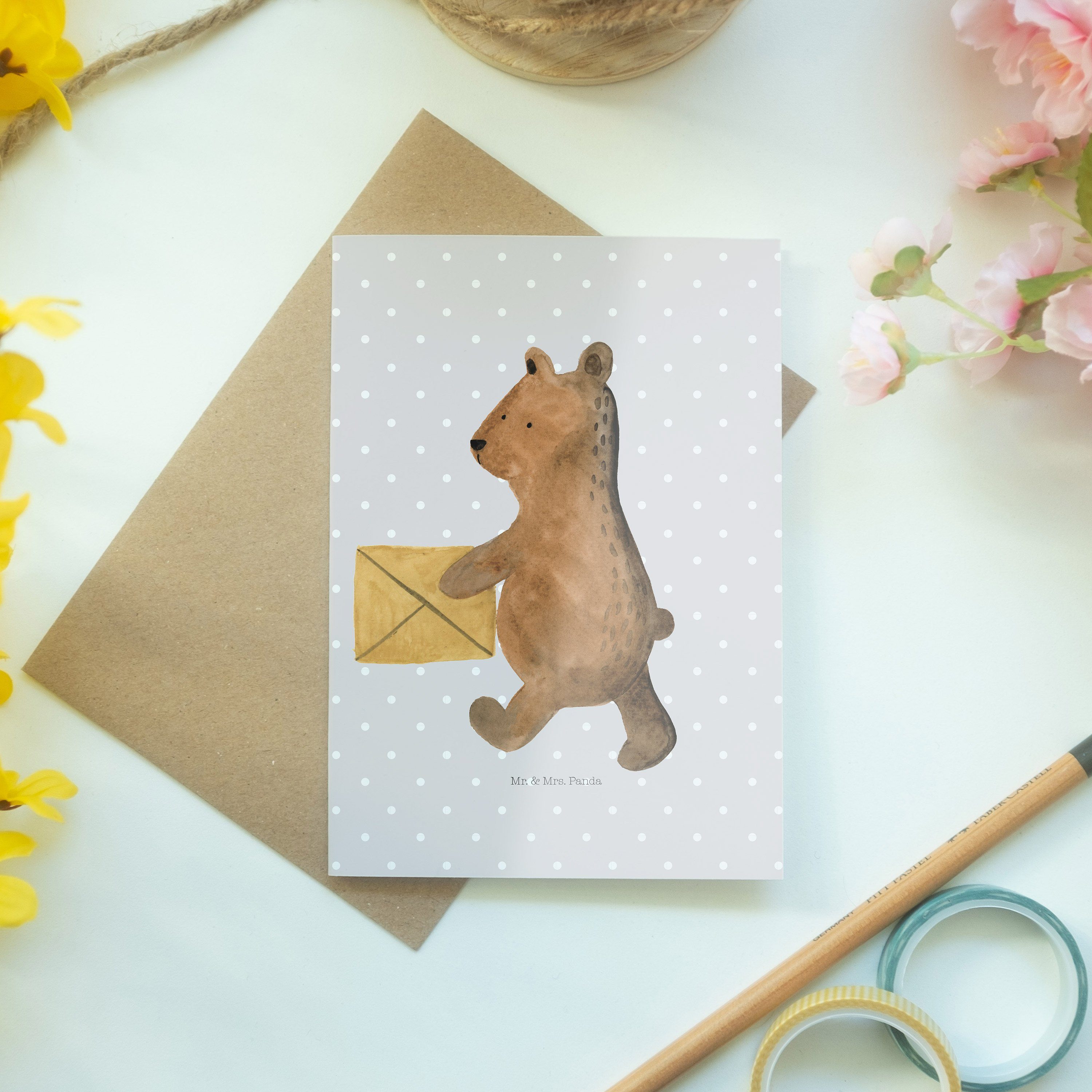 Mr. & - Bär Panda Teddybär, Glückwunschkarte, Grau Mrs. Geschenk, Ge Zuhause - Grußkarte Pastell