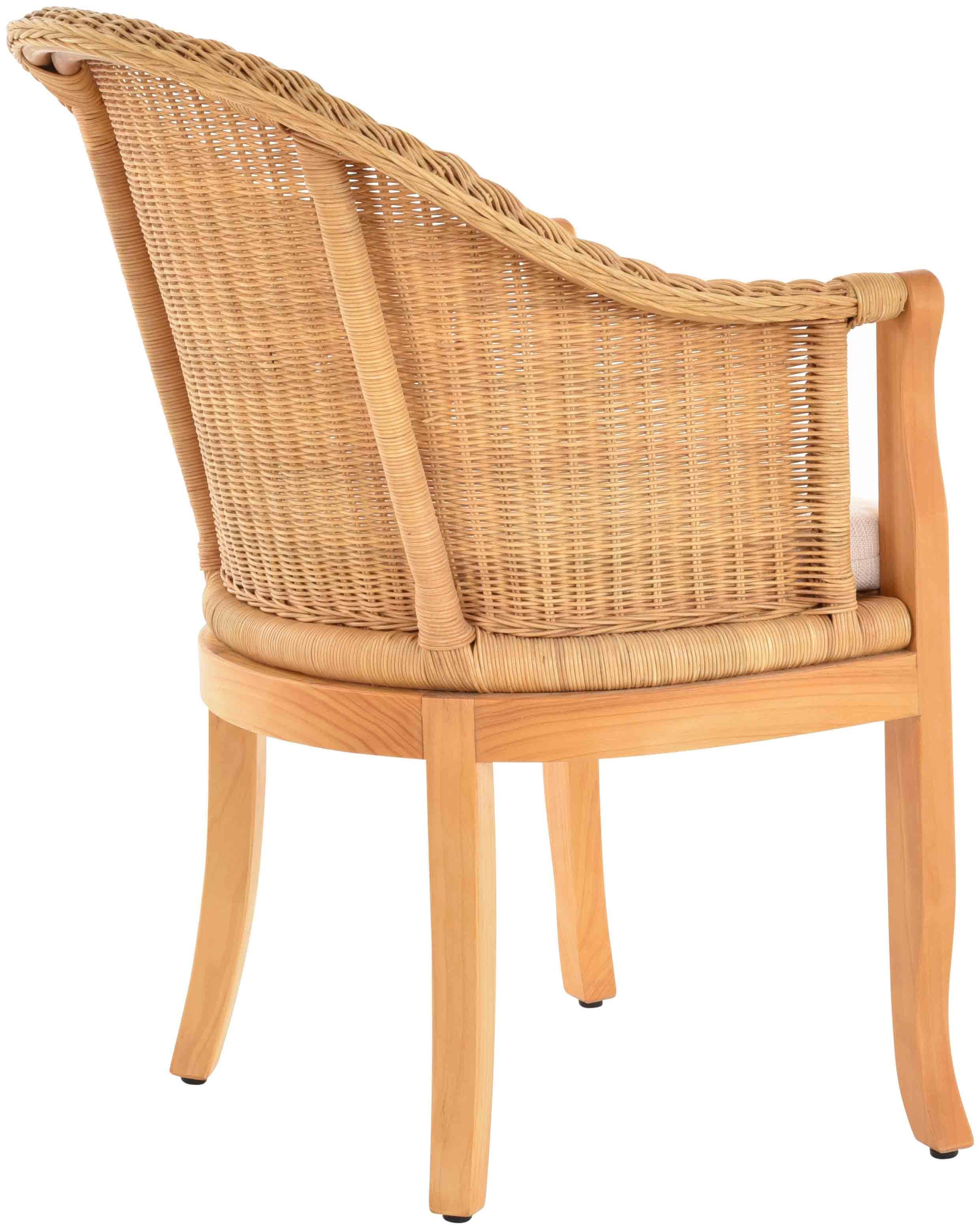 Krines Home Relaxsessel Rattan-Sessel mit Holzbeinen, Sessel aus echtem Rattan- mit Polster, Rattanstuhl – Bild 4 von 5
