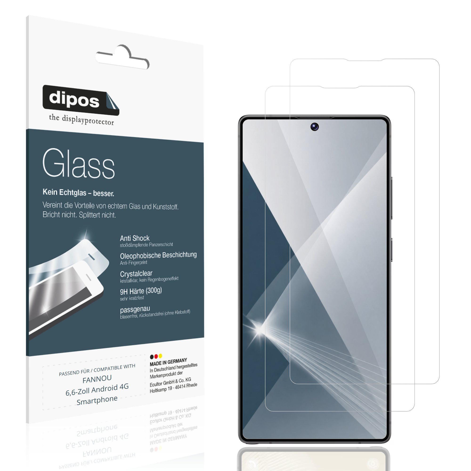 dipos Displayschutzfolie Schutzfolie für FANNOU 6,6-Zoll Android 4G Smartphone, 2 Stück, Displayschutz Schutz Folie Made in Germany