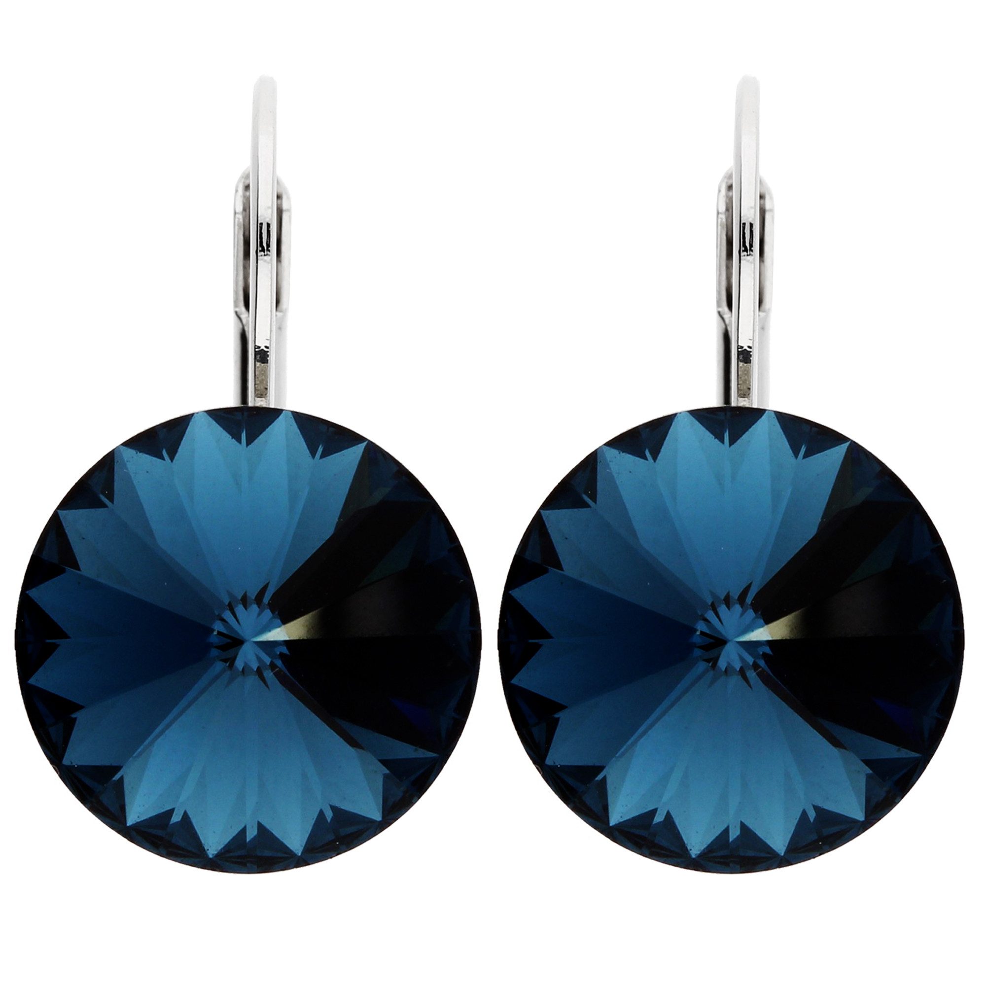 Paar Creolen 18K Weißgold vergoldet Ohrringe Hängend Kristall Anhänger Stein blau