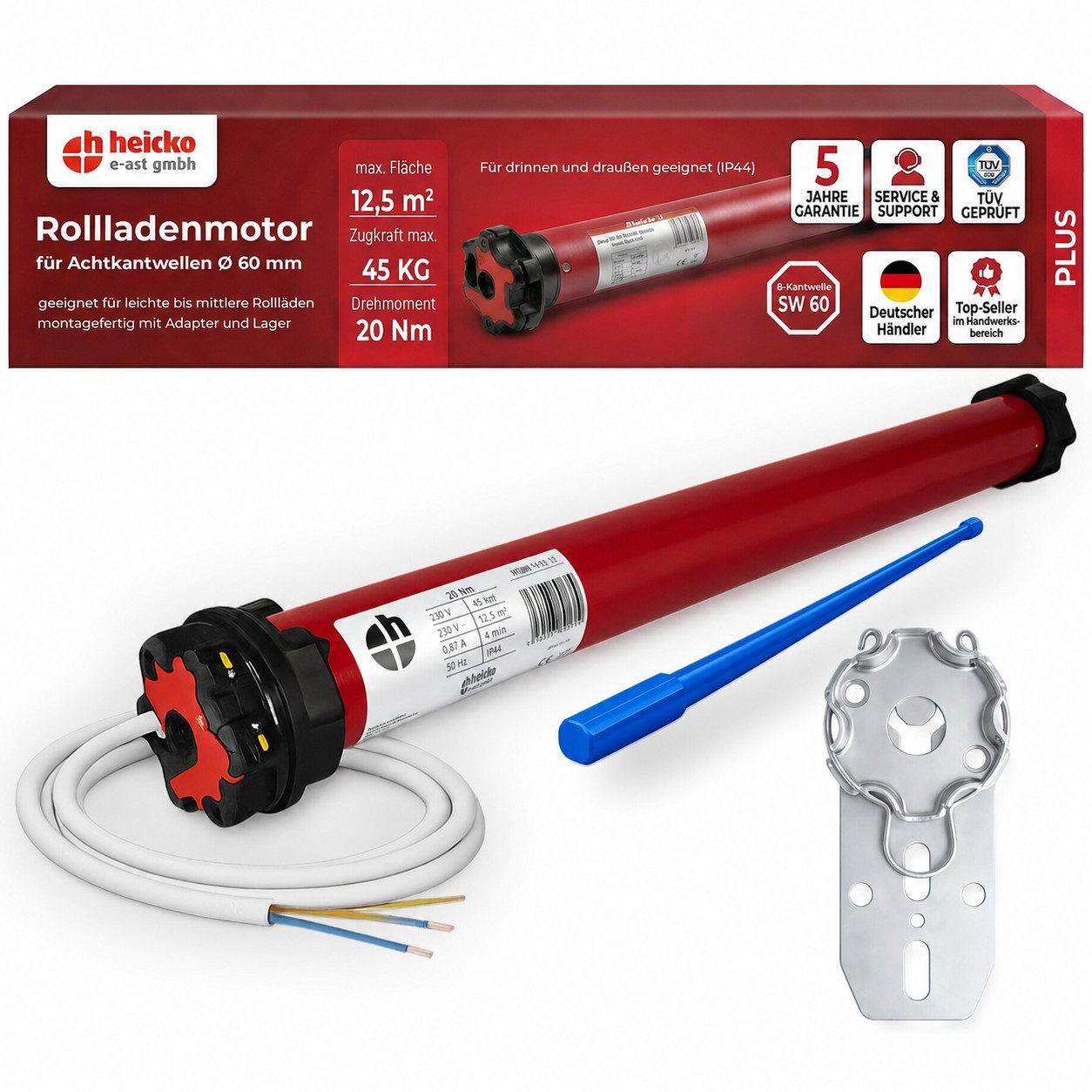 heicko e-ast GmbH Rollladenmotor Rolladenmotor Plus 20Nm SW60 mechanisch, Rohrmotor SW60, 20 Nm, max. 45 kg Zugkraft, mechanisch