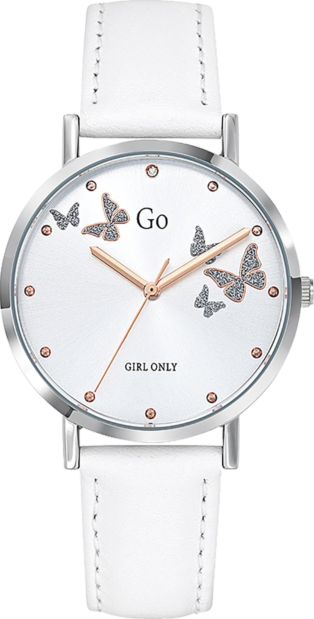 Girl Only Quarzuhr Girl Only Damen Armbanduhr weiß, (Analoguhr), Damenuhr GO weiß, mittel (ca. 34mm) Lederarmband, Fashion-Style