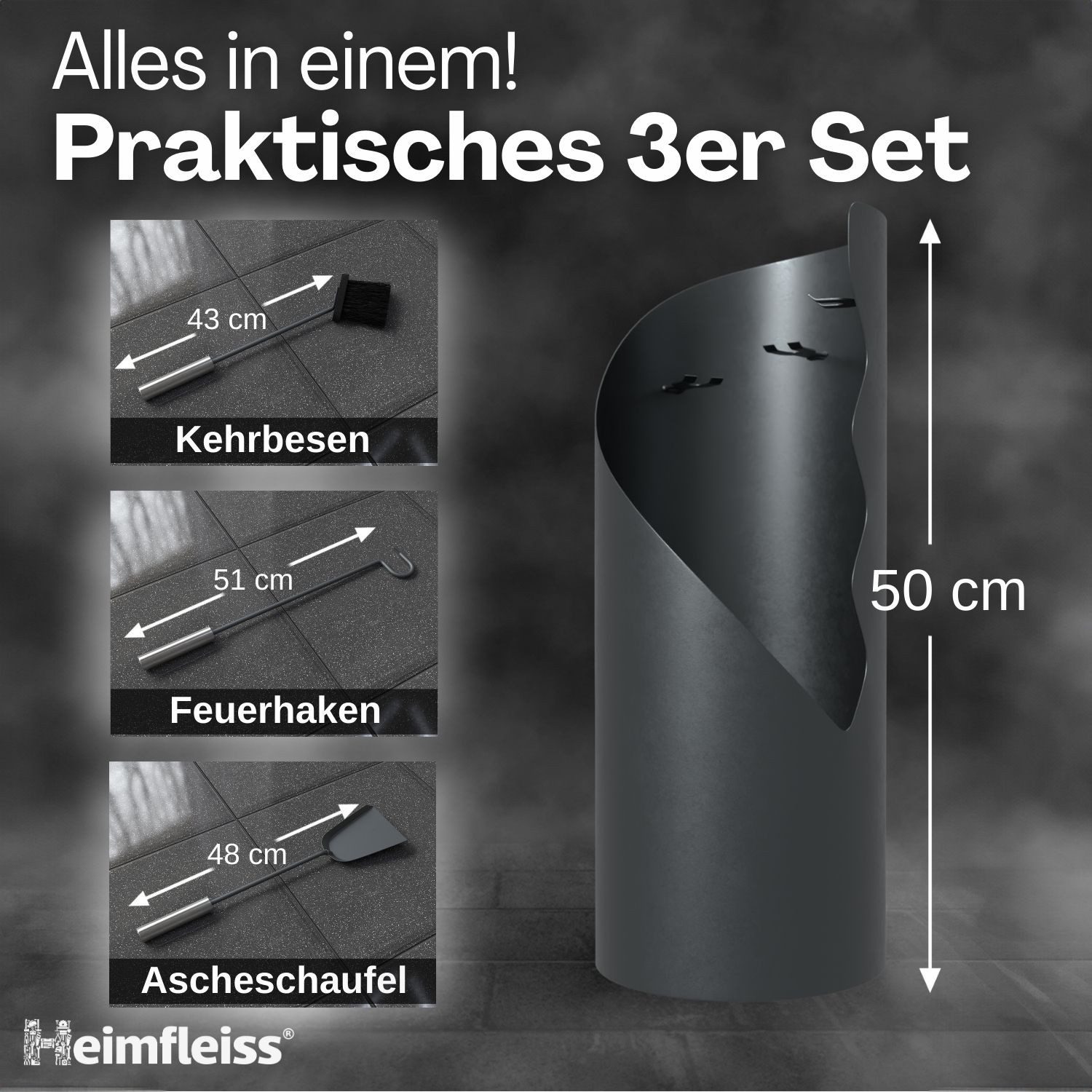 Heimfleiss® Kamingarnitur Modernes Kaminbesteck aus Stahl günstig online kaufen