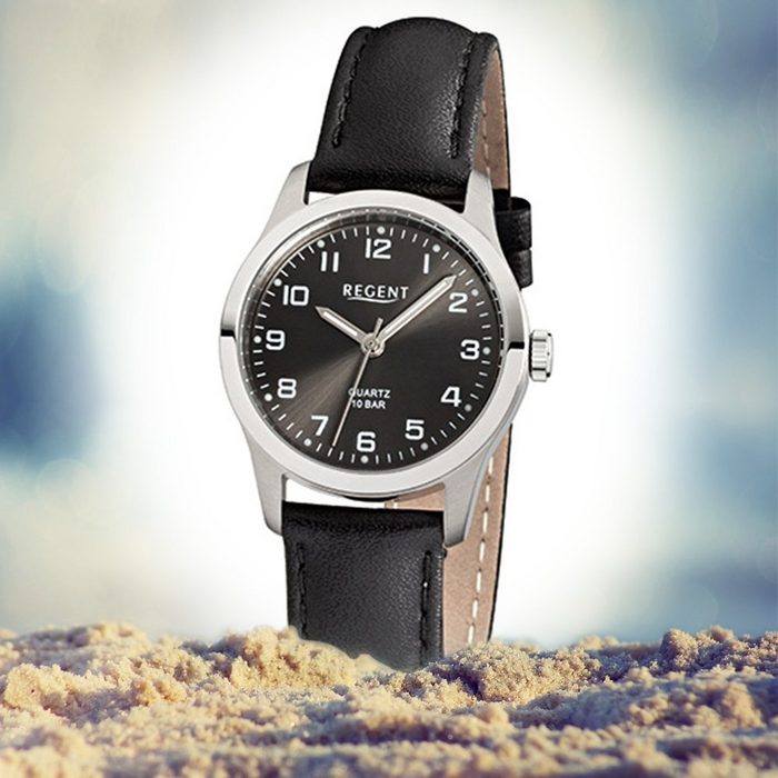 Regent Quarzuhr Regent Damen-Armbanduhr schwarz Analog (Armbanduhr) Damen Armbanduhr rund klein (ca. 28mm) Titan Elegant BQ9812