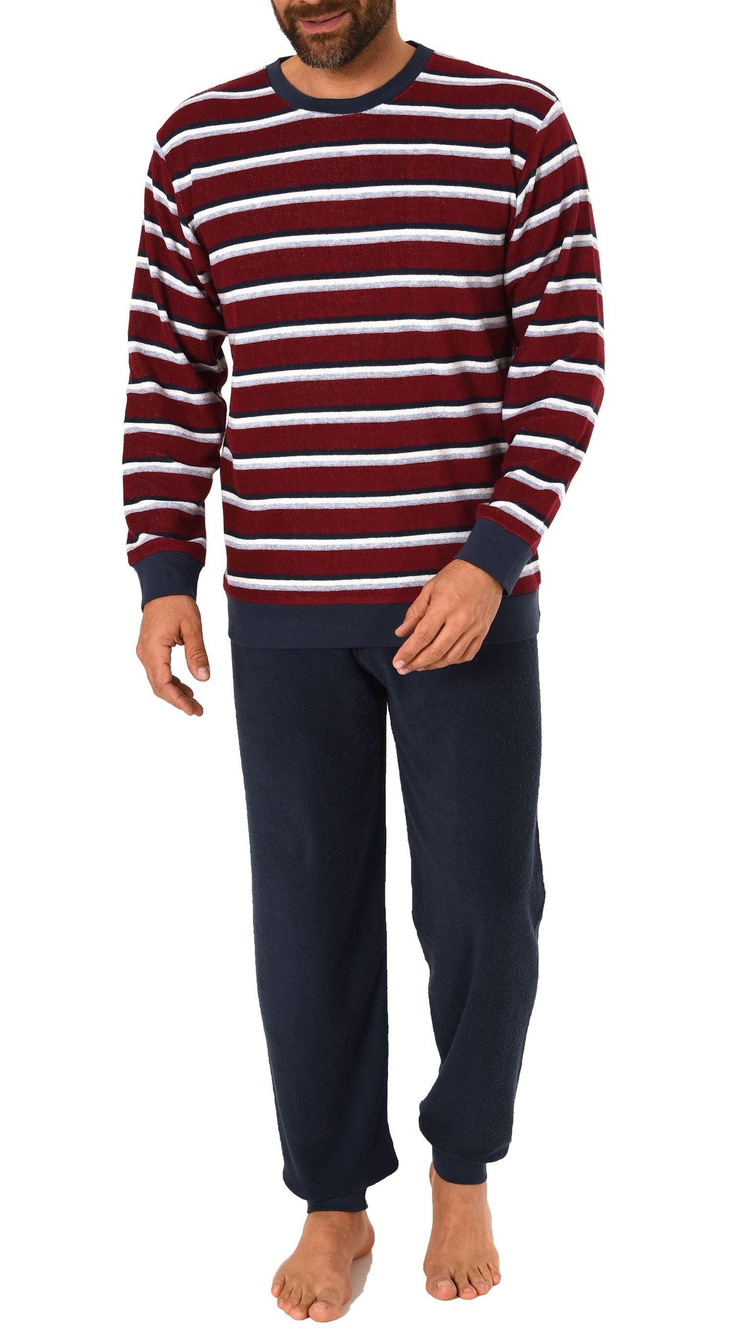 Normann Pyjama Herren Frottee Schlafanzug mit Bündchen - Streifenoptik - 291 13 787