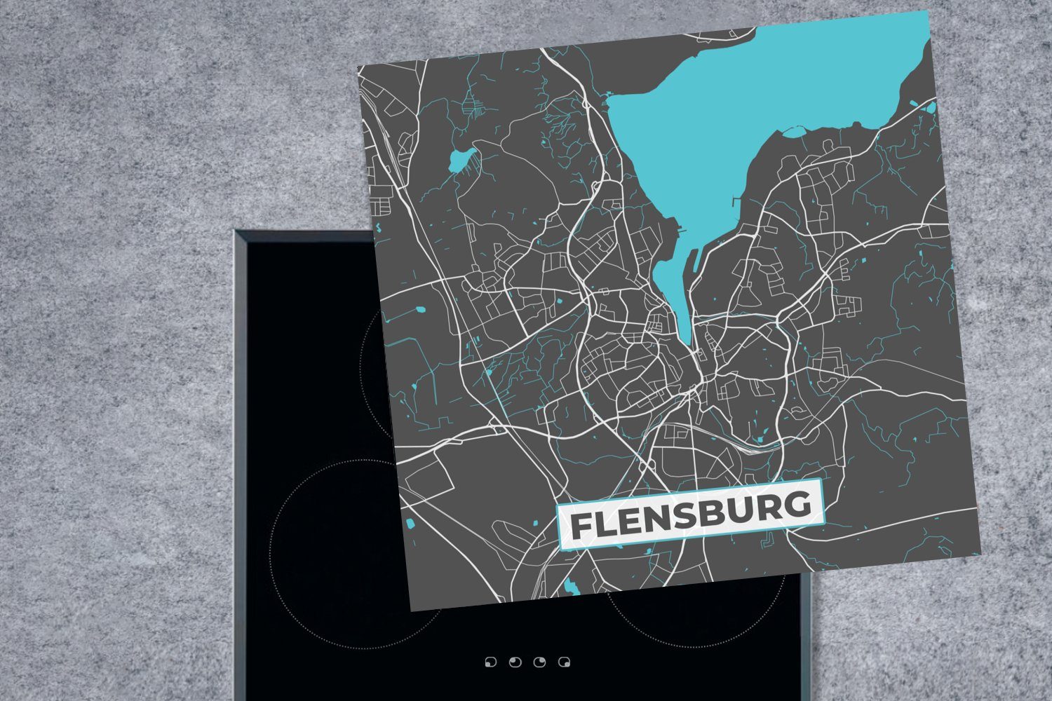 MuchoWow Herdblende-/Abdeckplatte Stadtplan - für Blau Vinyl, Arbeitsplatte - cm, tlg), - Karte 78x78 Flensburg küche Ceranfeldabdeckung, (1 - Deutschland Karte, 