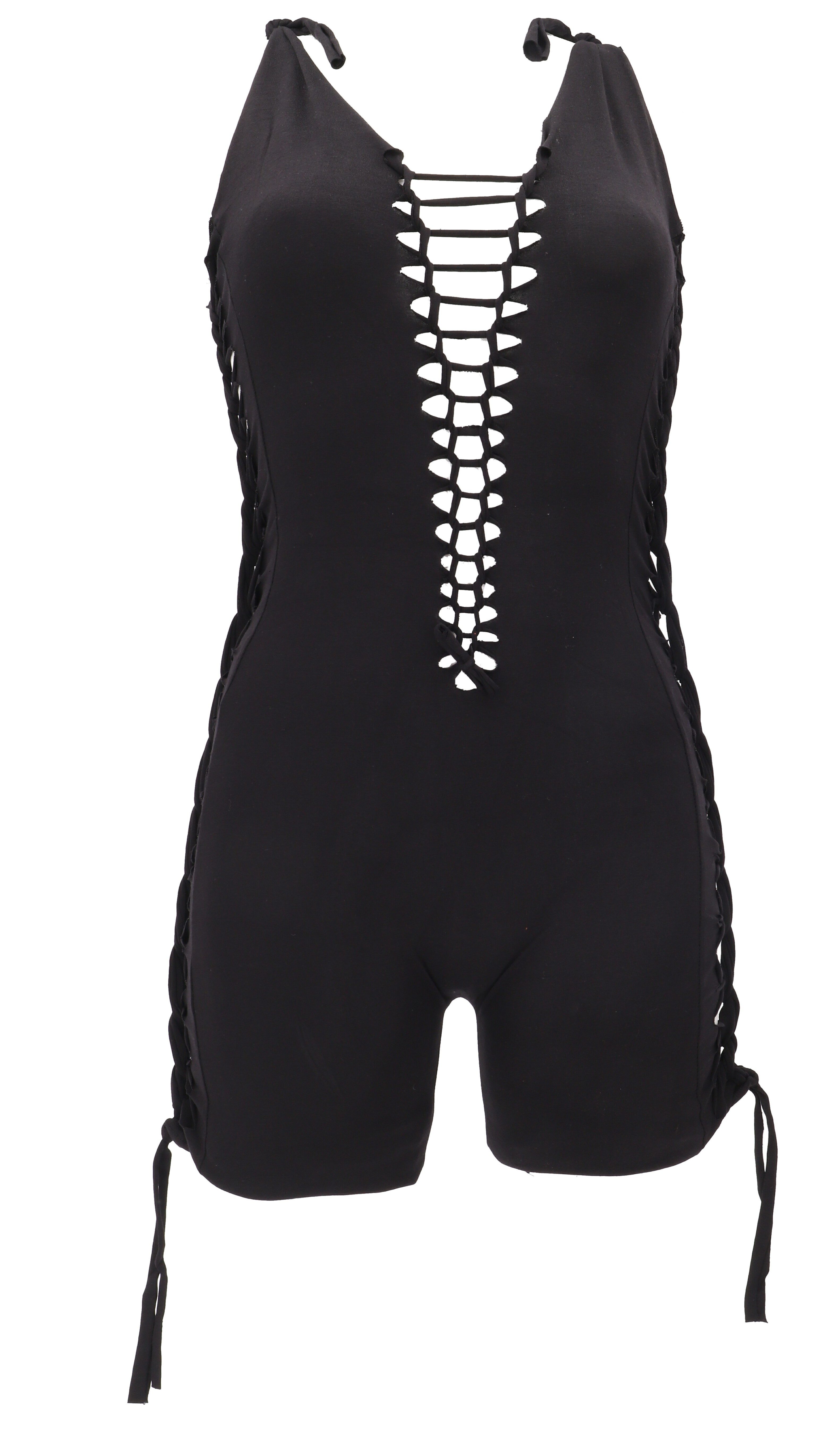 Guru-Shop Hose & Shorts Kurzer Jumpsuit, geflochtener Body, Festival..