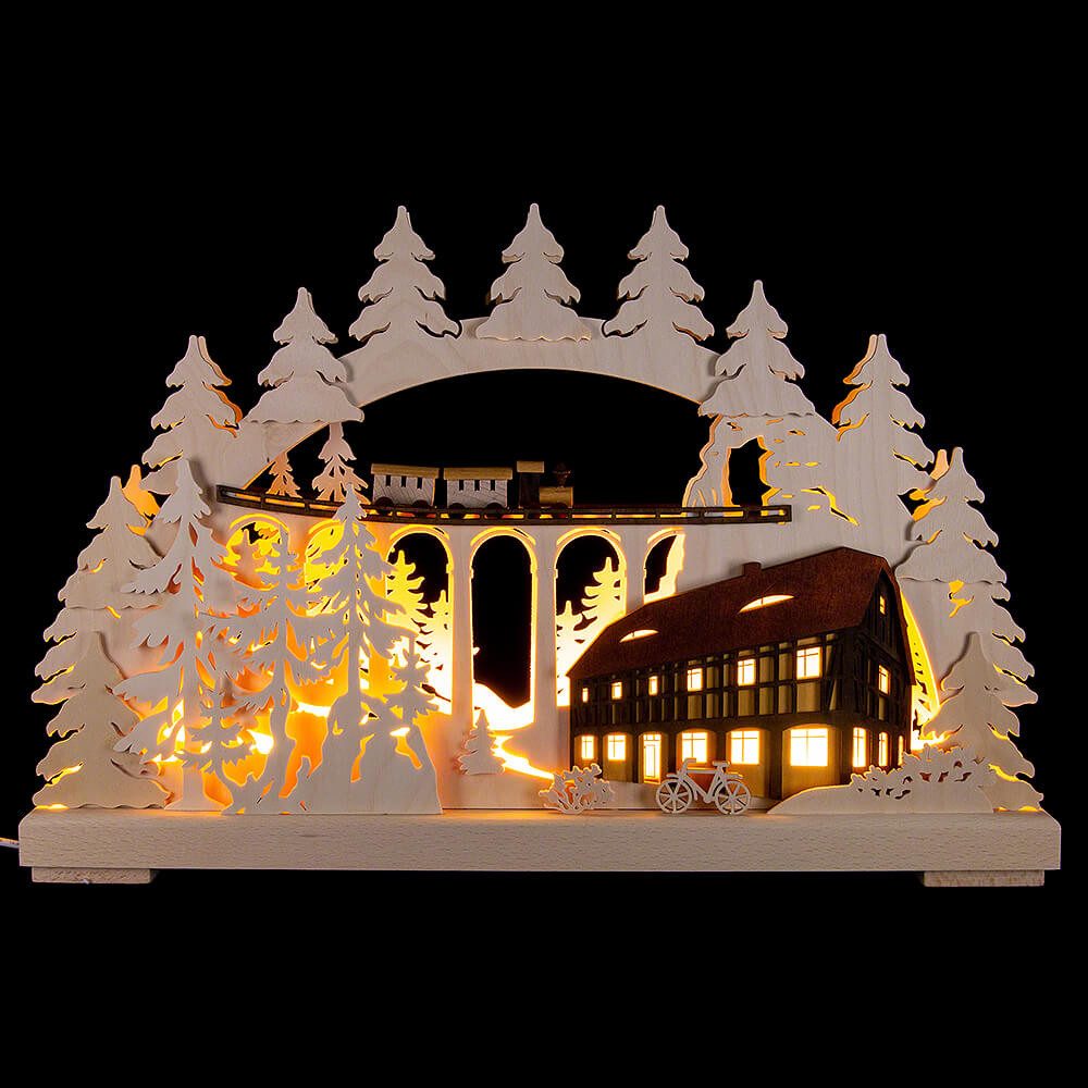 RATAGS Kunsthandwerk Schwibbogen Schwibbogen Gebirge mit Eisenbahnbrücke (44x27cm) von RATAGS Holzdesig