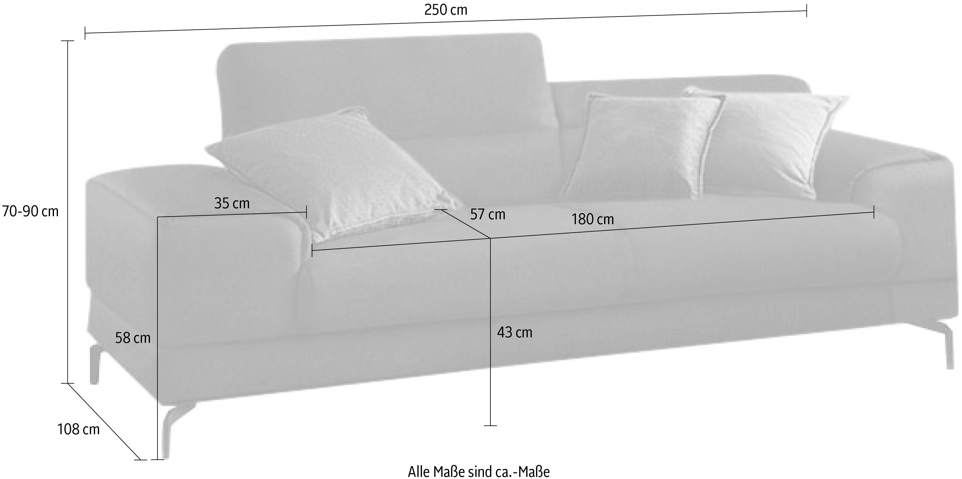 Breite W.SCHILLIG Sitztiefenverstellung, mit wahlweise Kopfteilverstellung, piedroo, 250cm 2,5-Sitzer