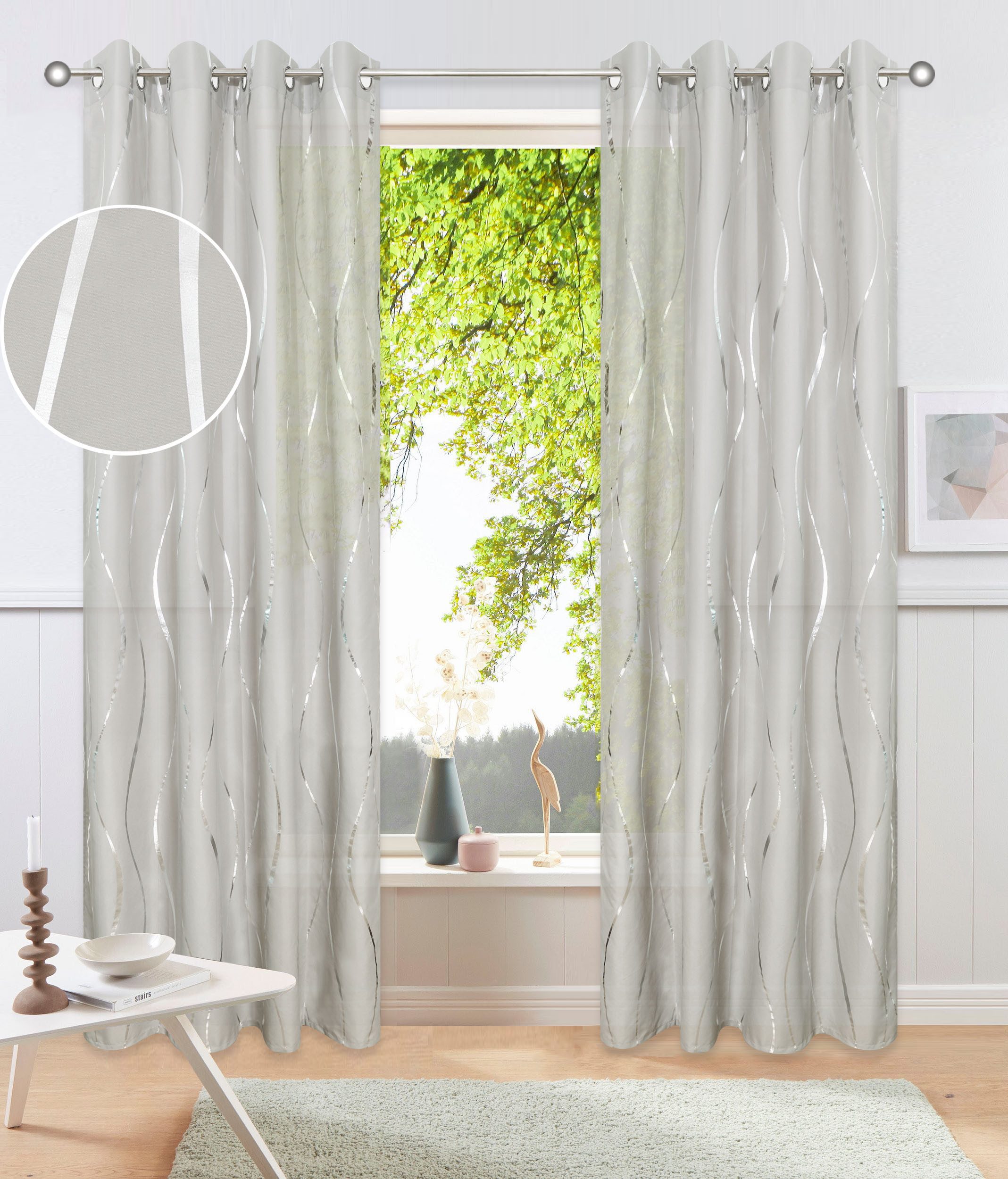 OTTO home Gardine Quinnton (2 St), Ösen, halbtransparent, Polyester, Metallic-Akzente, Gardine, mittelleichter Stoff, halbtransparent