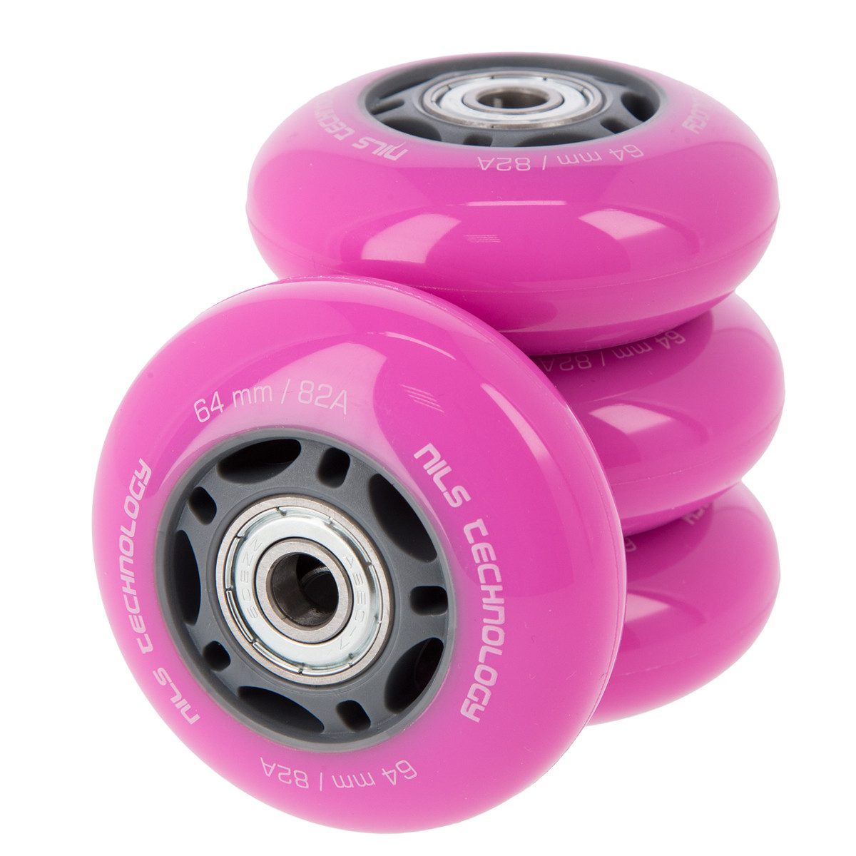 NILS EXTREME Inlineskates-Rolle Inliner 4 Rollen Räder PU 64x24mm 82A rosa + 8x ABEC-7 Lager
