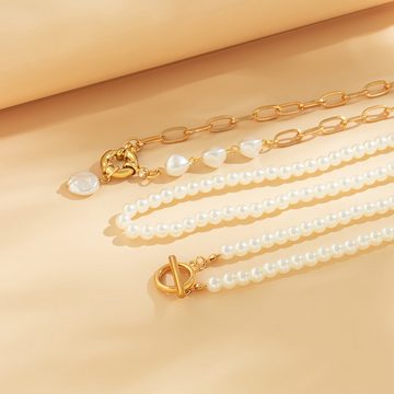 AquaBreeze Perlenketten-Set Barockförmige Perlenkette, kreative unregelmäßige Schlüsselbeinkette, Mehrschichtiger Modeschmuck aus Kunstperlen mit Perlenanhänger