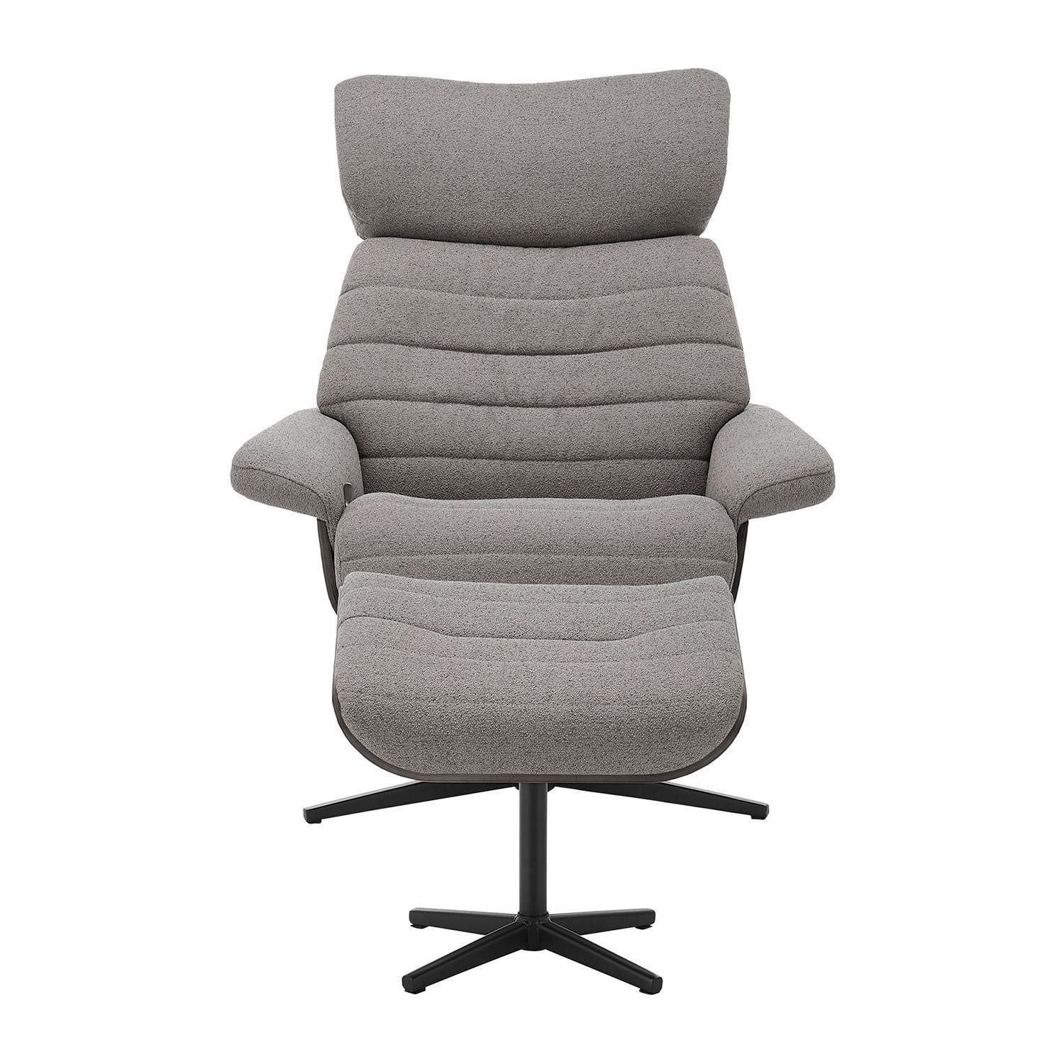 Relaxsessel ULLA, Eiche Dekor, Grau, Stoffbezug, Metallgestell, inkl. Hocker, Drehbar, Relaxfunktion, B 84 x H 102 x T 83 cm