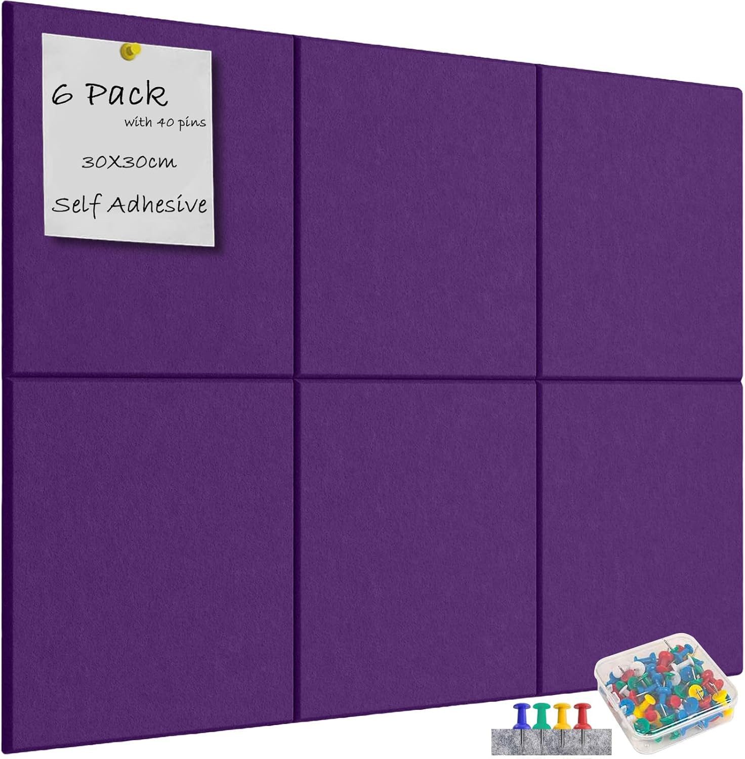 Coonoor Pinnwand Filz Selbstklebend mit 20 Reißzwecken, 30X30cm