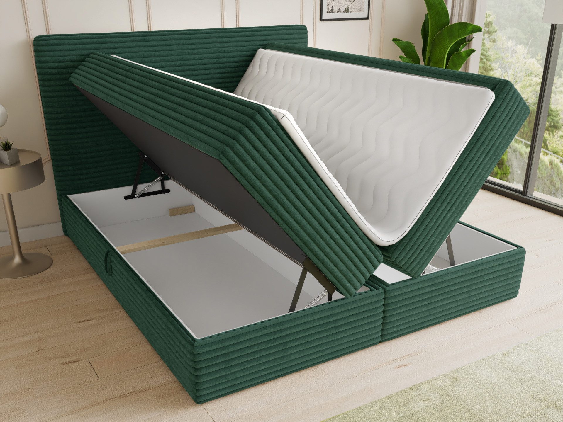 Sofnet Boxbett Mollo (mit zwei Bettkästen, Bonell-Matratze und Topper), Doppelbett, Polsterbett mit Kopfteil, Boxspringbett, Cordstoff