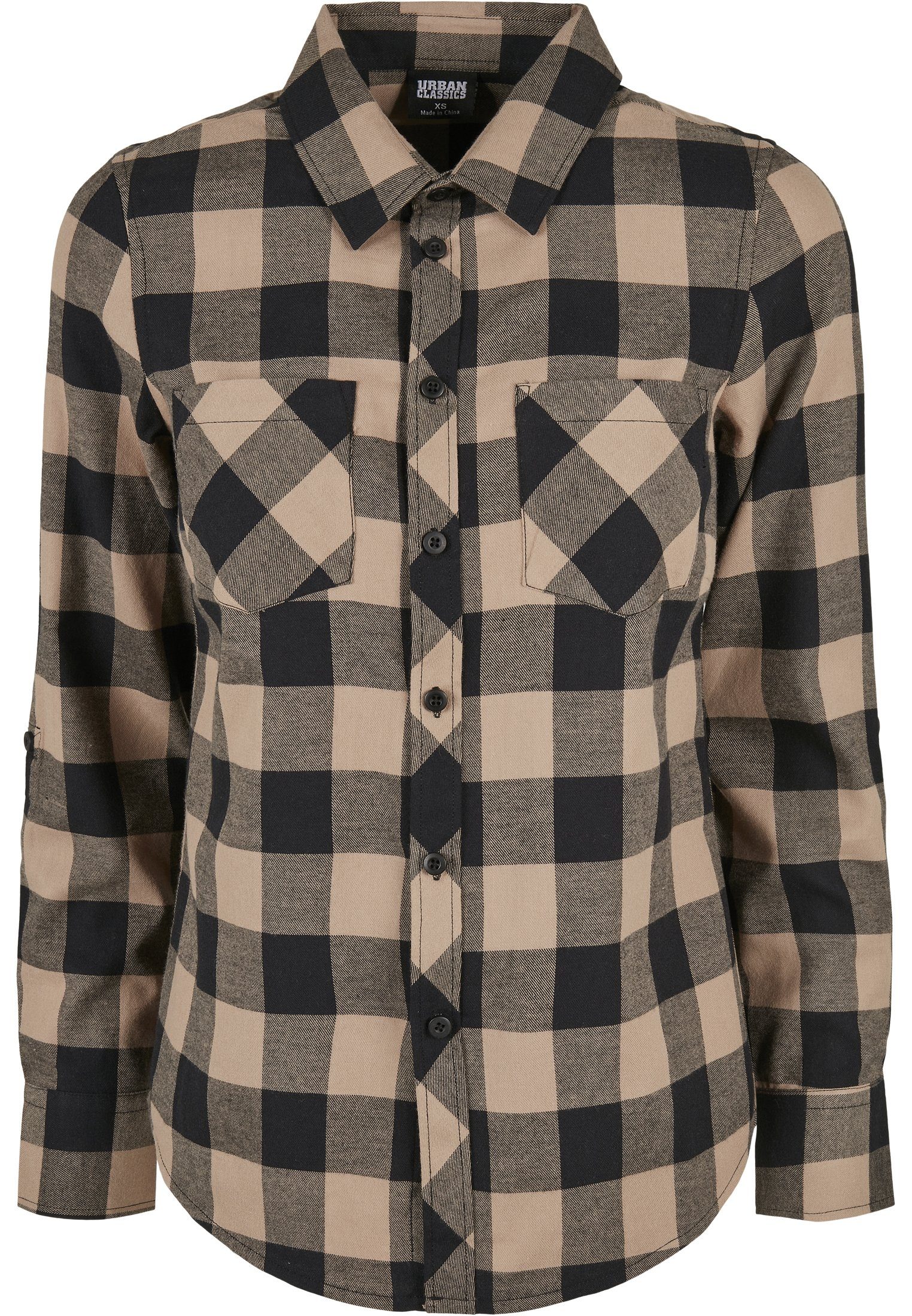 Flanell CLASSICS Langarmhemd Ladies (1-tlg) URBAN black-softtaupe Shirt Turnup Damen Checked