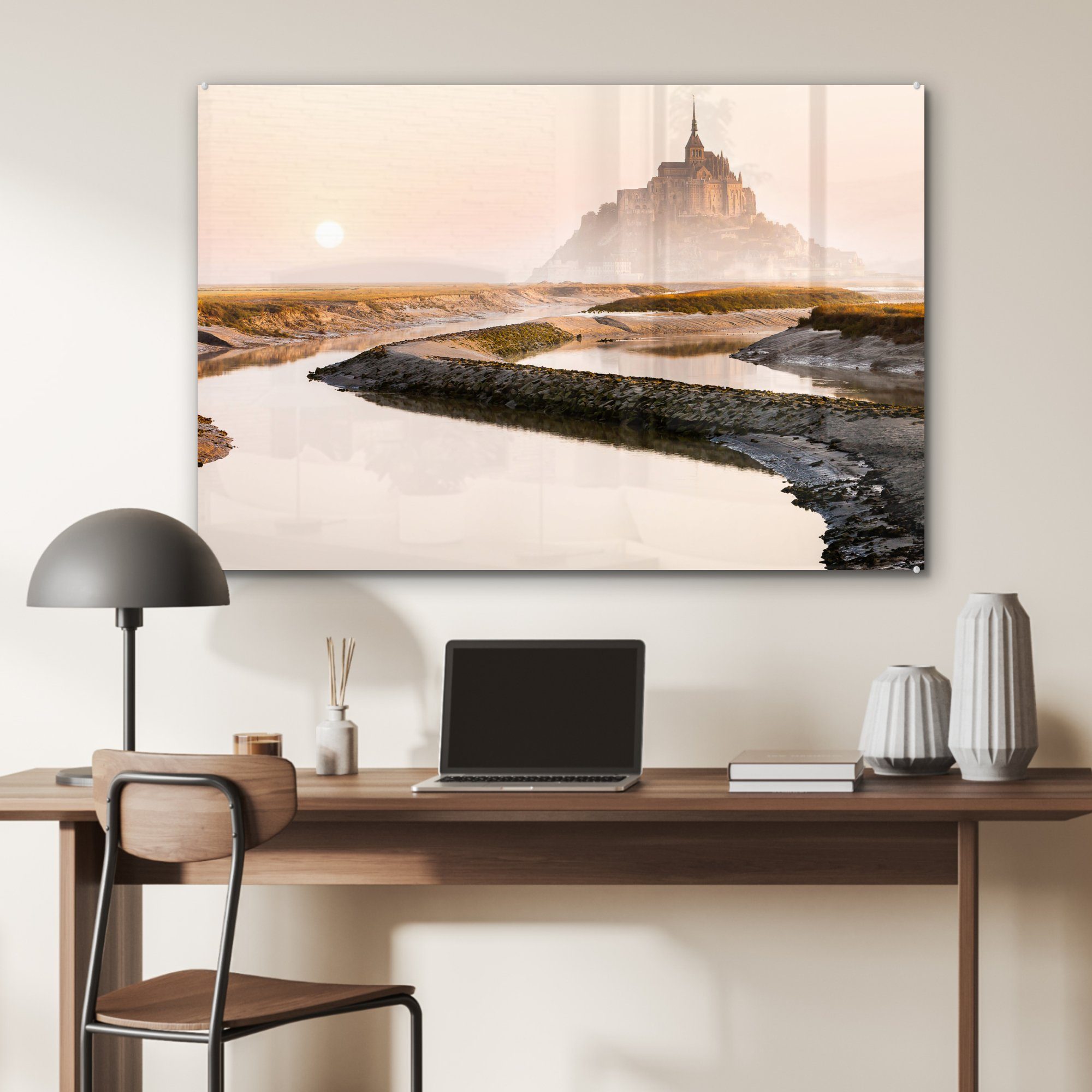 Frankreich (1 MuchoWow Schlafzimmer Acrylglasbild - Acrylglasbilder & Nebel - Sonne, St), Wohnzimmer